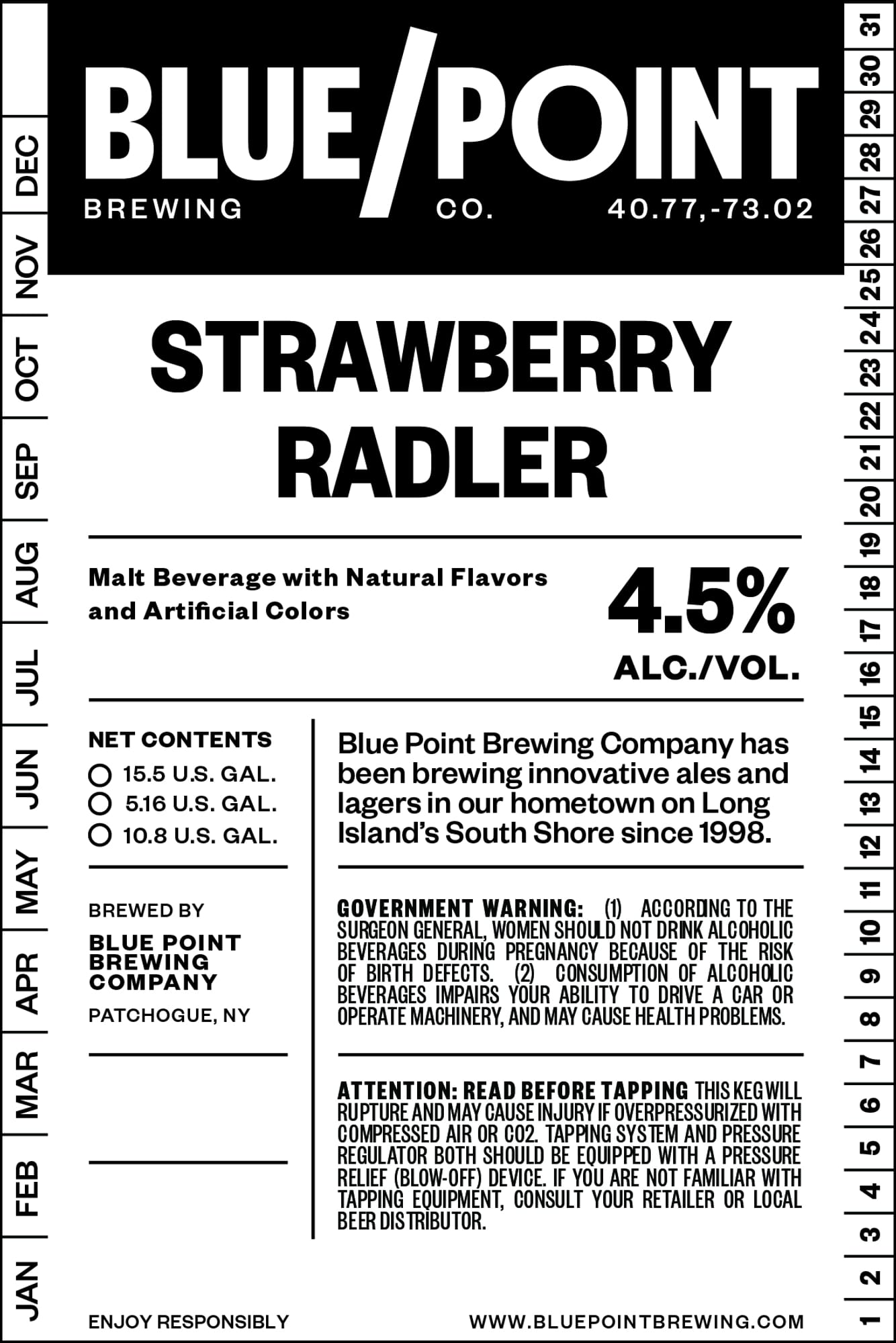 Strawberry Radler by Blue Point Brewing Co. - beer label