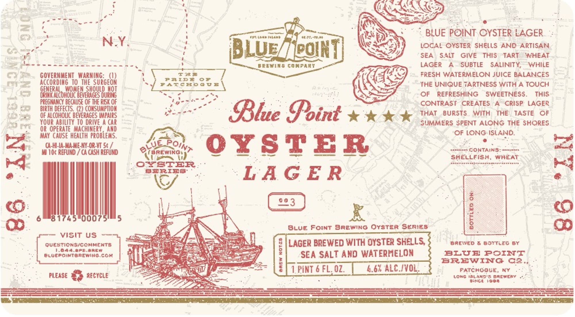 Oyster Lager by Blue Point Brewing Company - beer label
