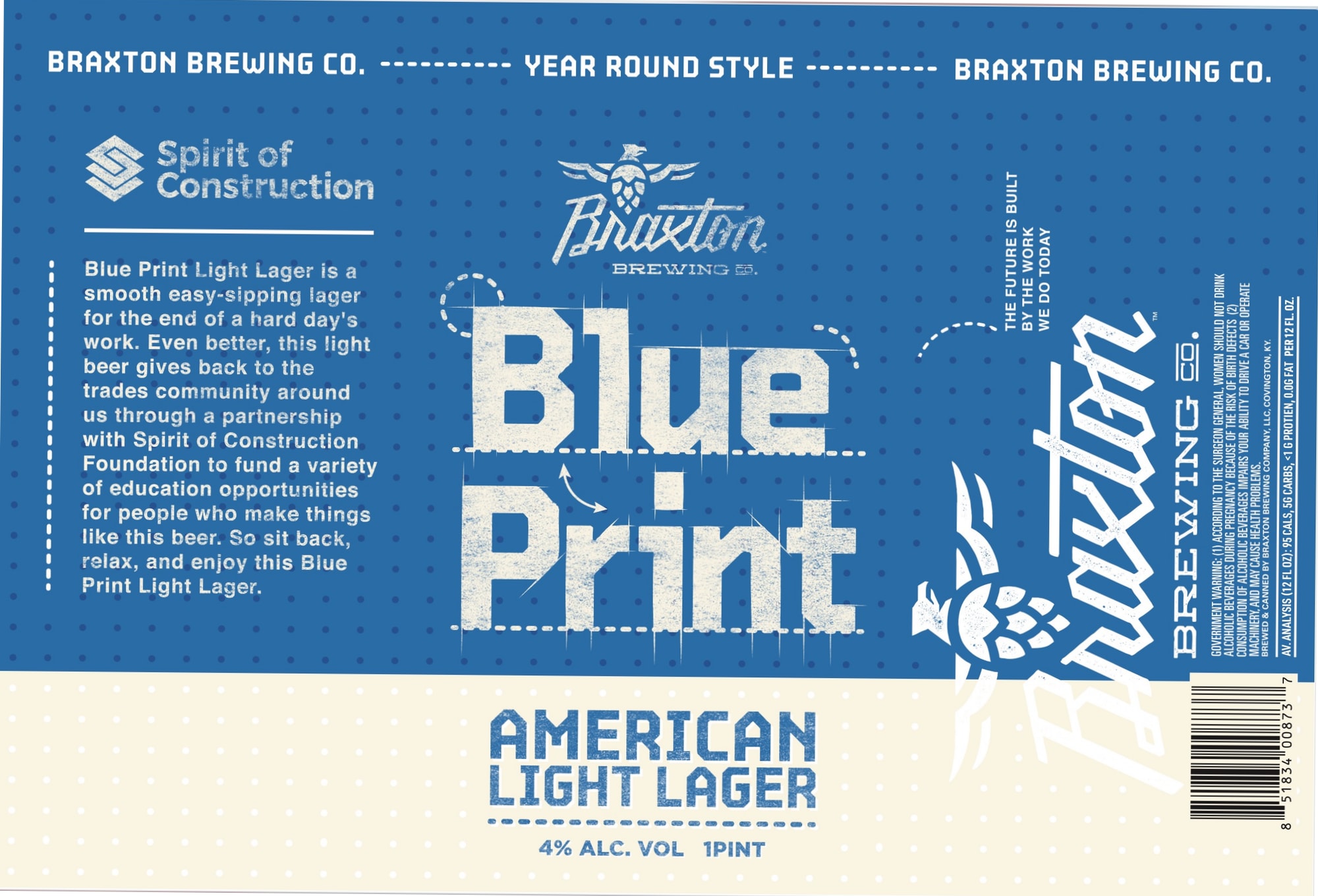 Blue Print Light Lager by Braxton Brewing Co. - beer label