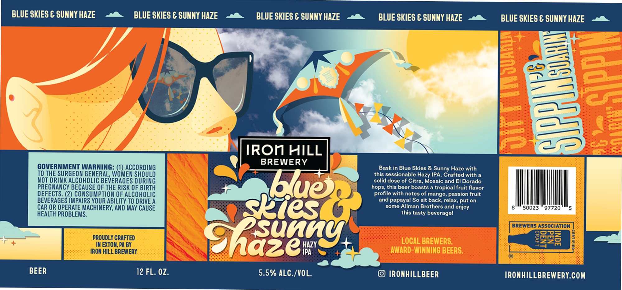 Blue Skies & Sunny Haze by Iron Hill Brewery - beer label