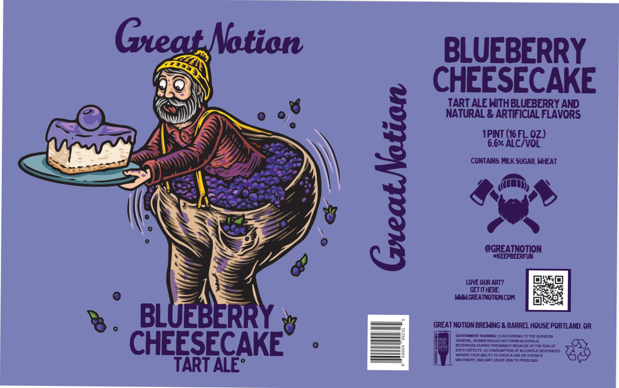 Blueberry Cheesecake Tart Ale by Great Notion Brewing - beer label