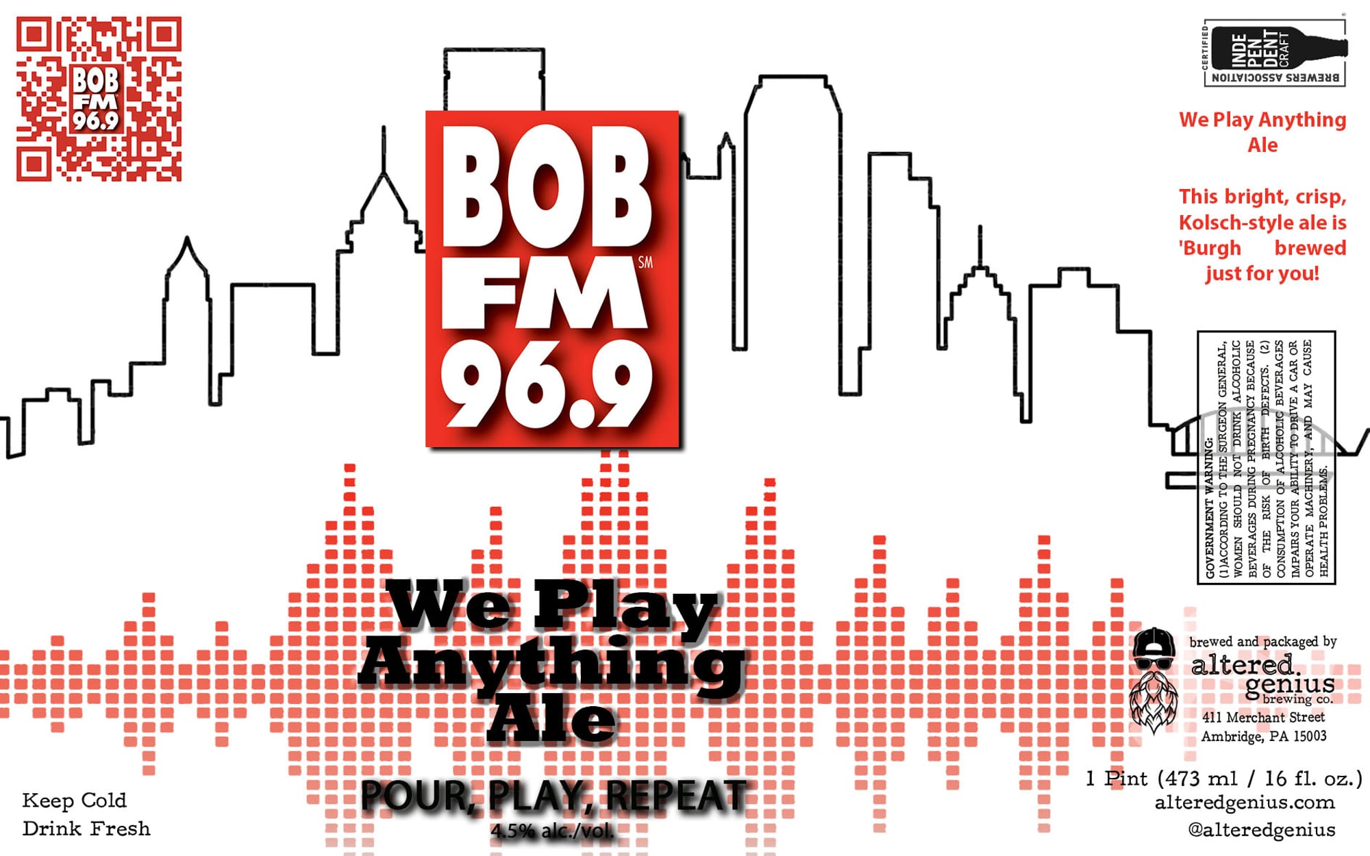 Bob FM 96.9 We Play Anything Ale by altered genius - beer label
