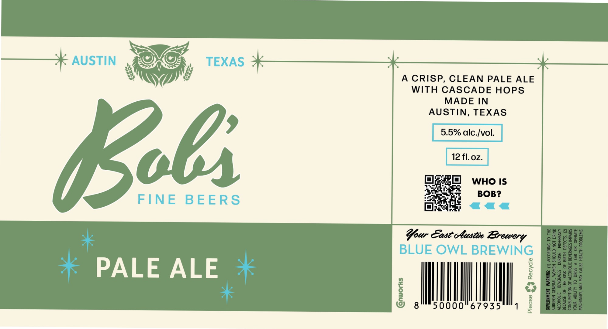 Bob’s Pale Ale by Blue Owl Brewing - beer label