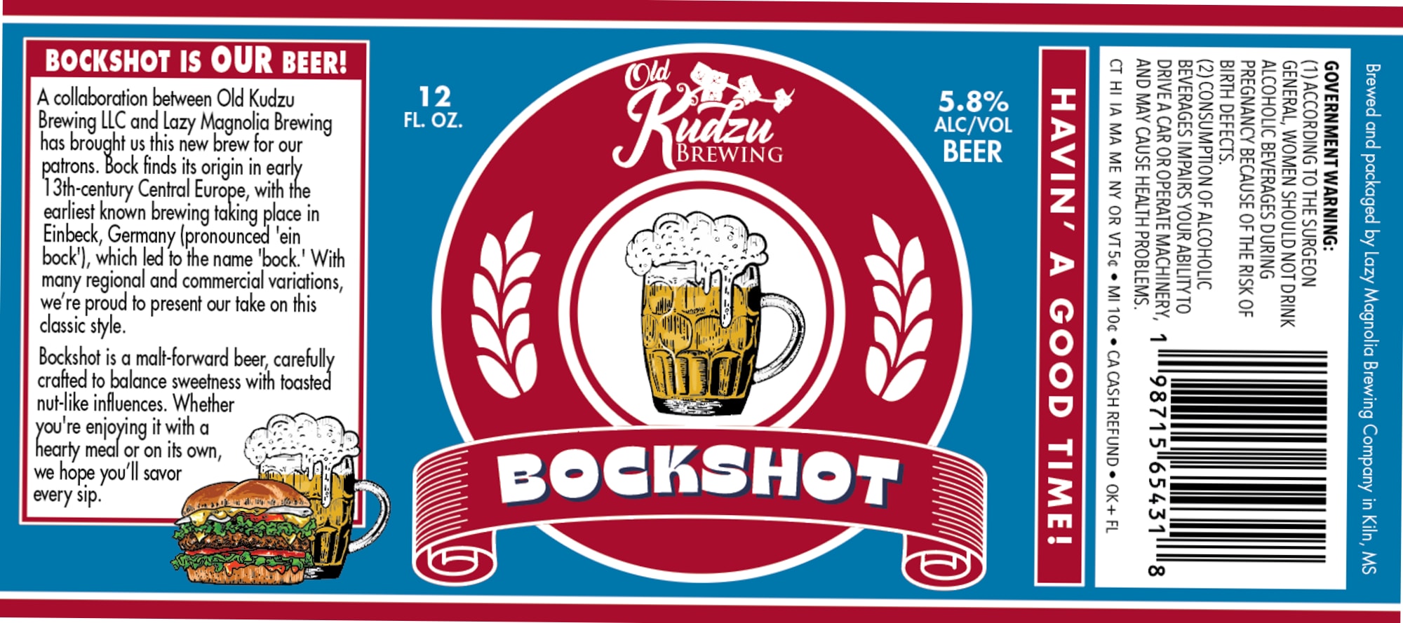 Bockshot by Lazy Magnolia Brewing & Old Kudzu Brewing - beer label