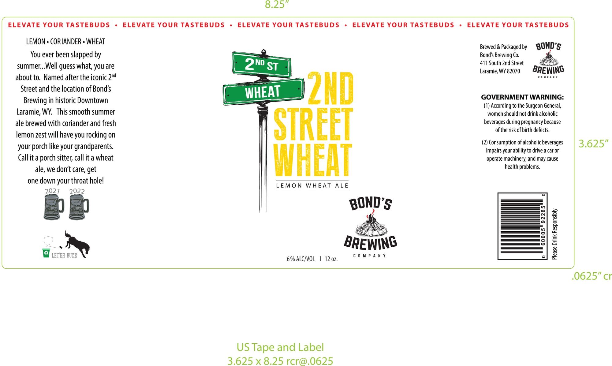 2nd Street Wheat by Bond’s Brewing Company - beer label