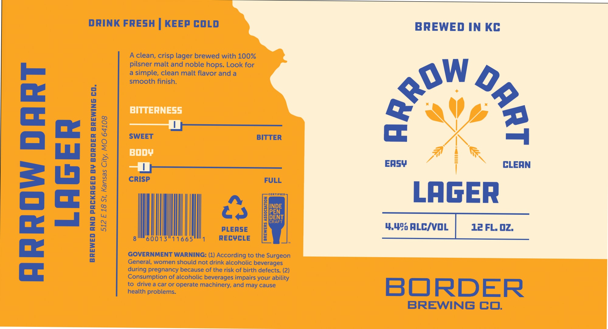 Arrow Dart Lager by Border Brewing Co. - beer label