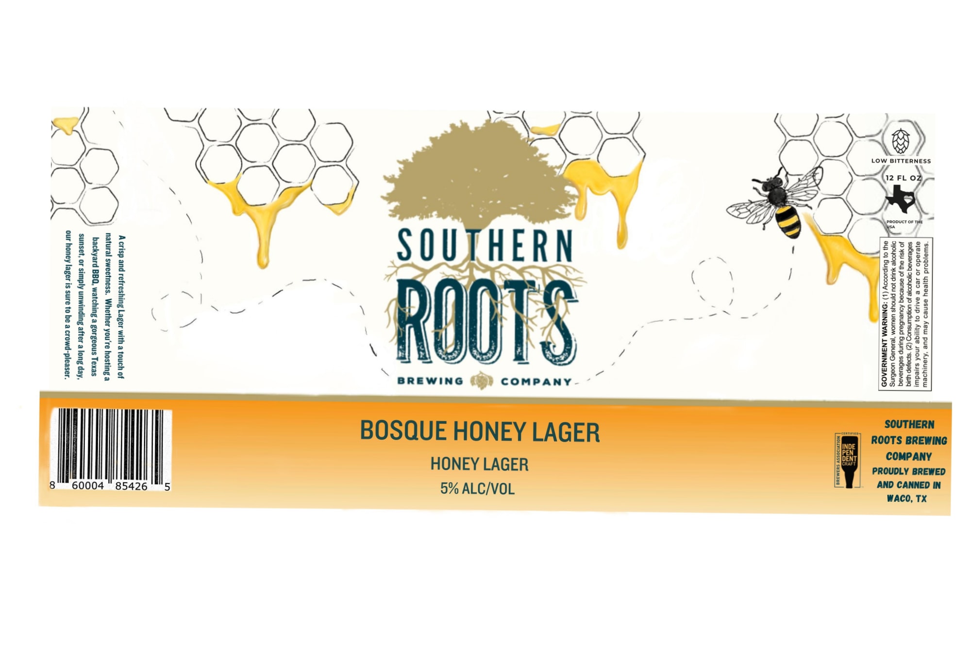 Bosque Honey Lager by Southern Roots Brewing Company - beer label