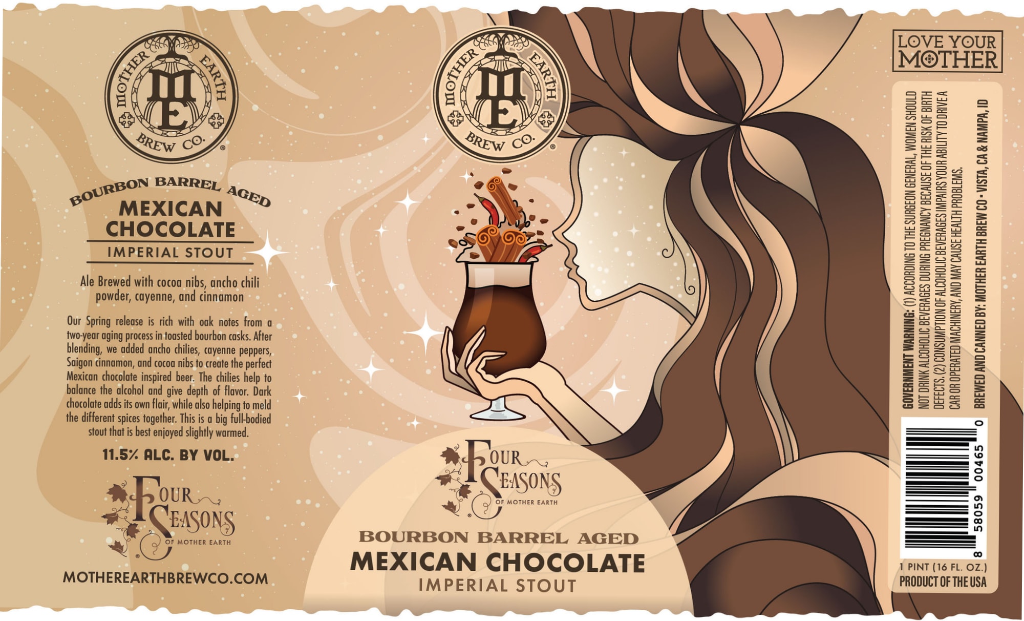 Bourbon Barrel Aged Mexican Chocolate Imperial Stout by Mother Earth Brew Co. - beer label