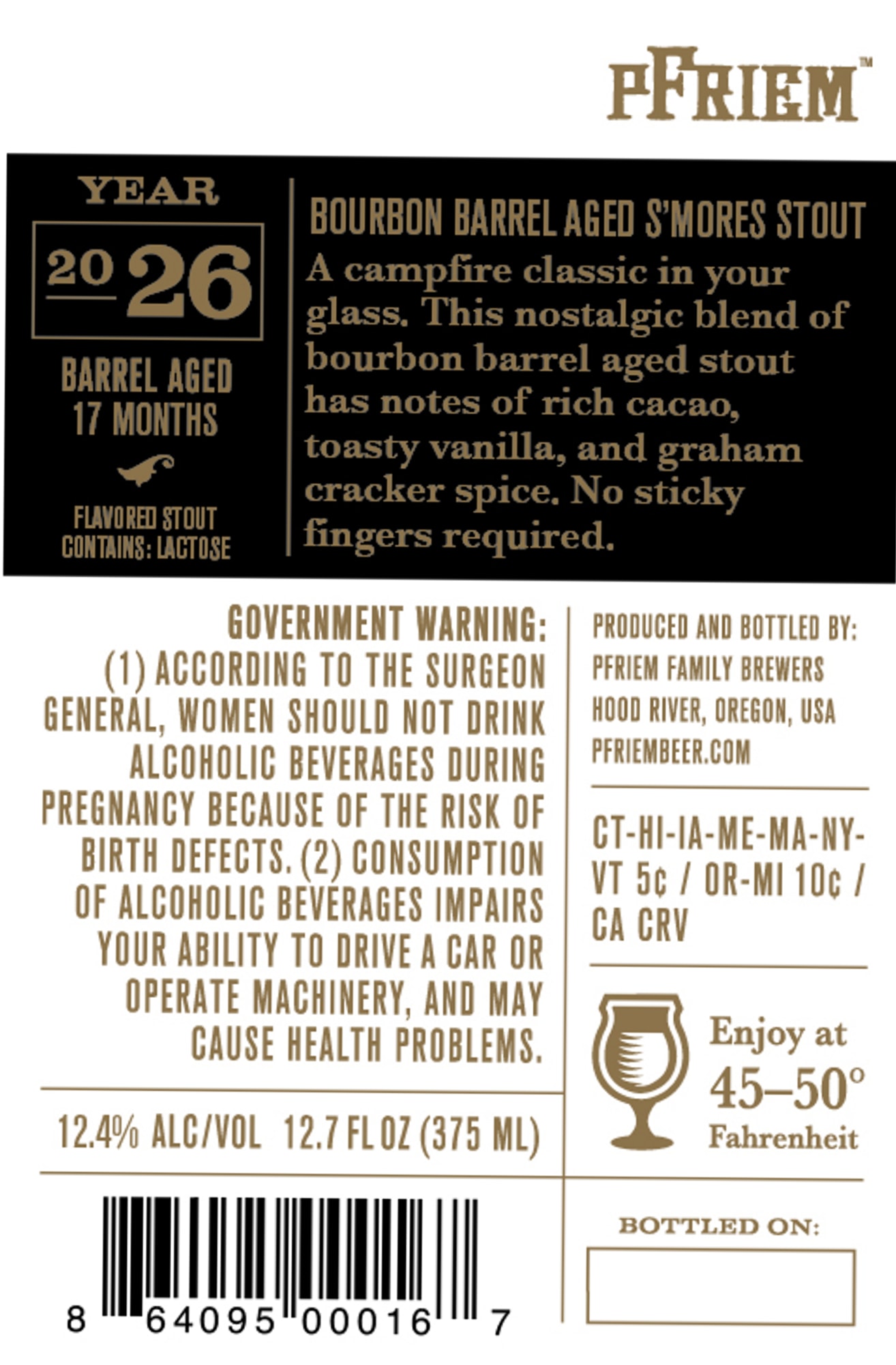 Bourbon Barrel Aged S’mores Stout by Pfriem Family Brewers - beer label