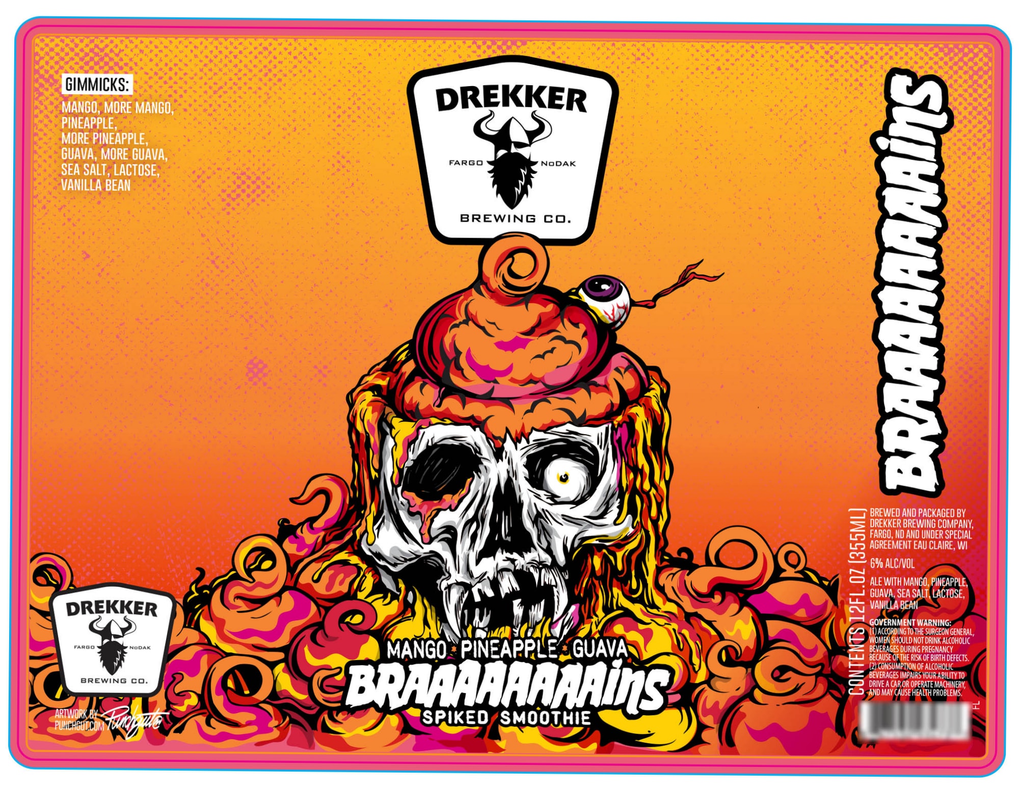 Braaaains Mango Pineapple Guava by Drekker Brewing Co. - beer label