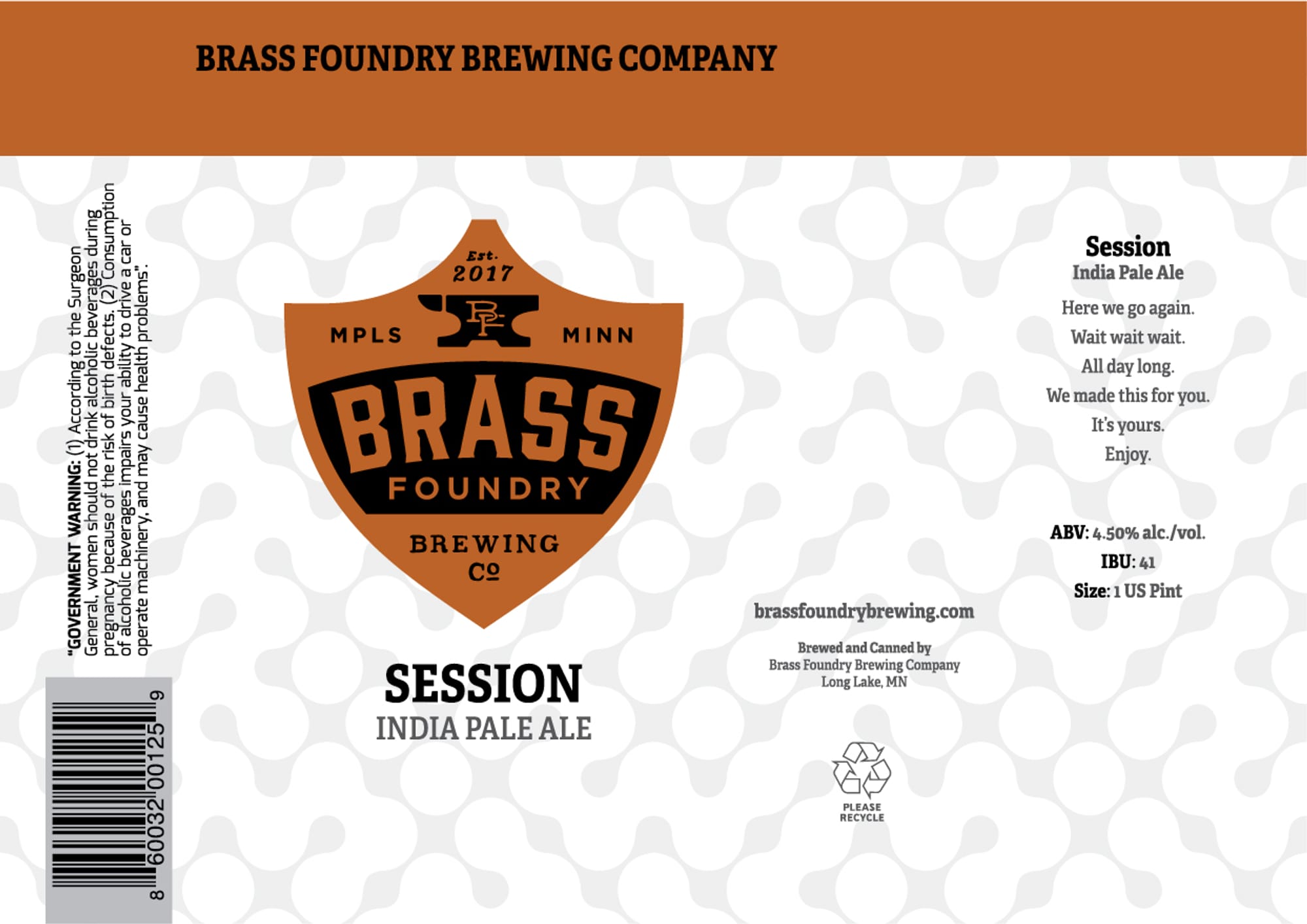 Session India Pale Ale by Brass Foundry Brewing Company - beer label