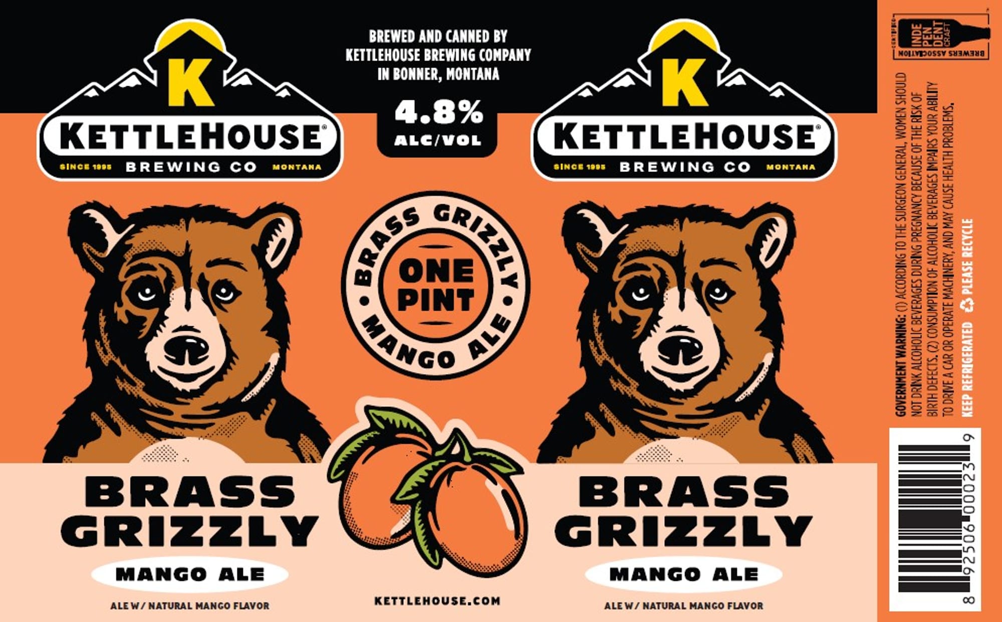 Brass Grizzly Mango Ale by KettleHouse Brewing Co - beer label