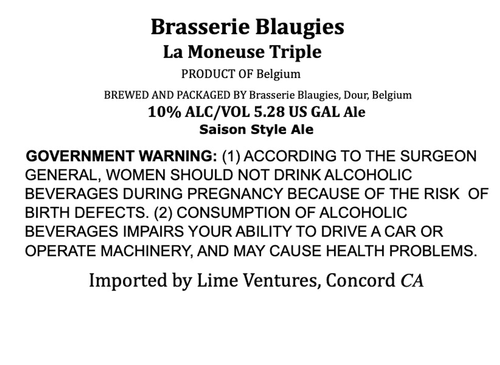 La Moneuse Triple by Brasserie Blaugies - beer label