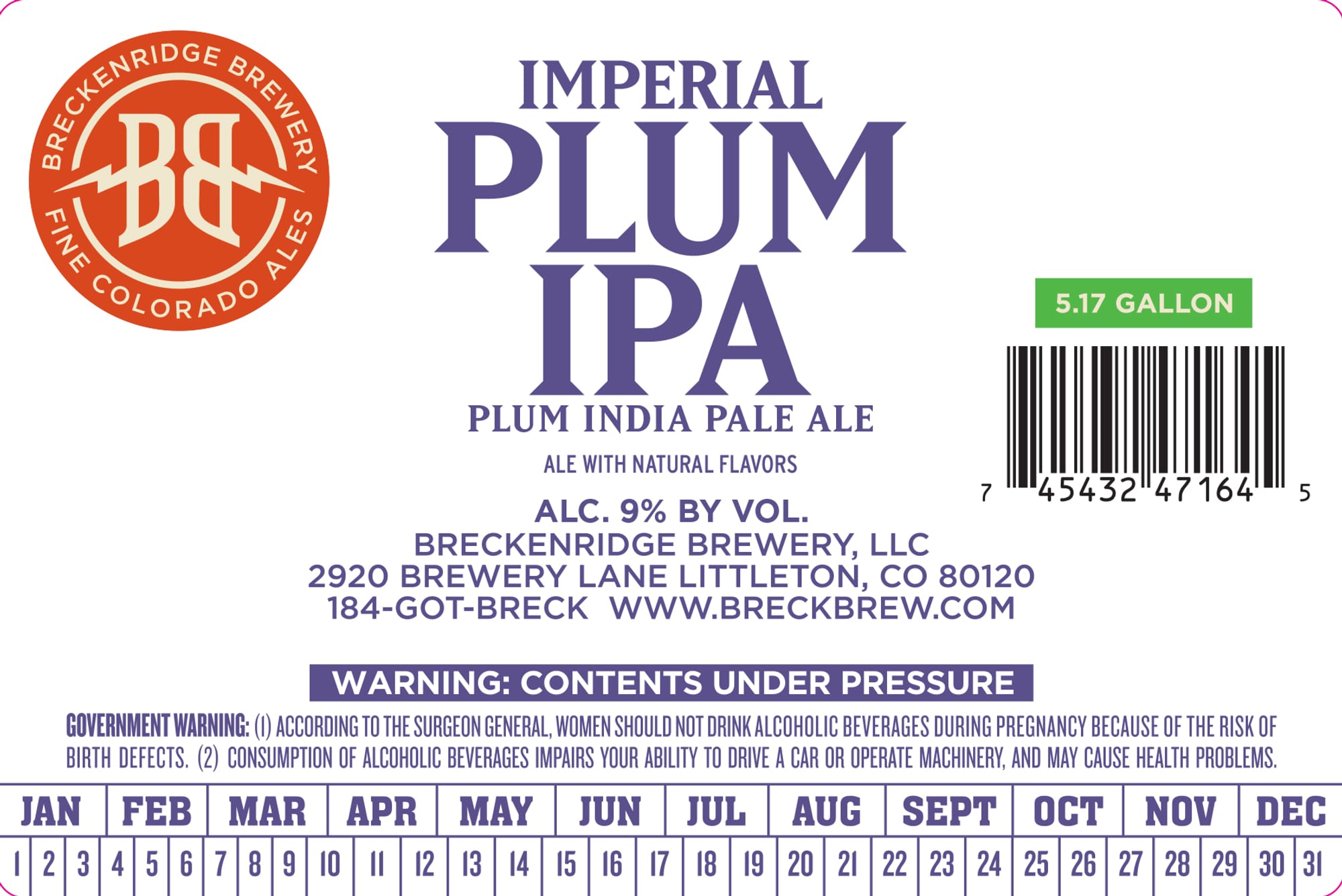 Imperial Plum IPA by Breckenridge Brewery - beer label