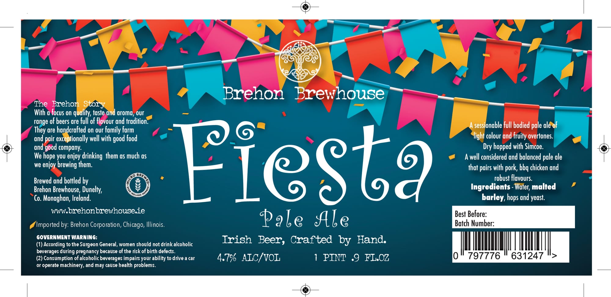 Fiesta Pale Ale by Brehon BrewHouse - beer label