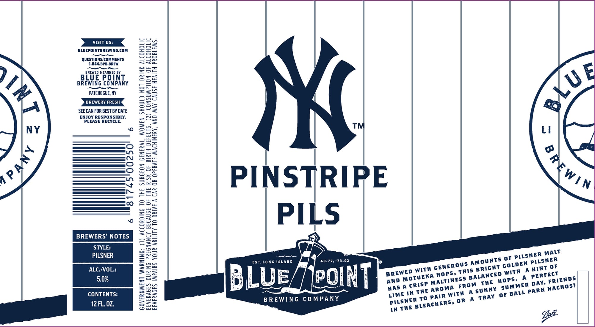 Pinstripe Pils by Blue Point Brewing Company - beer label