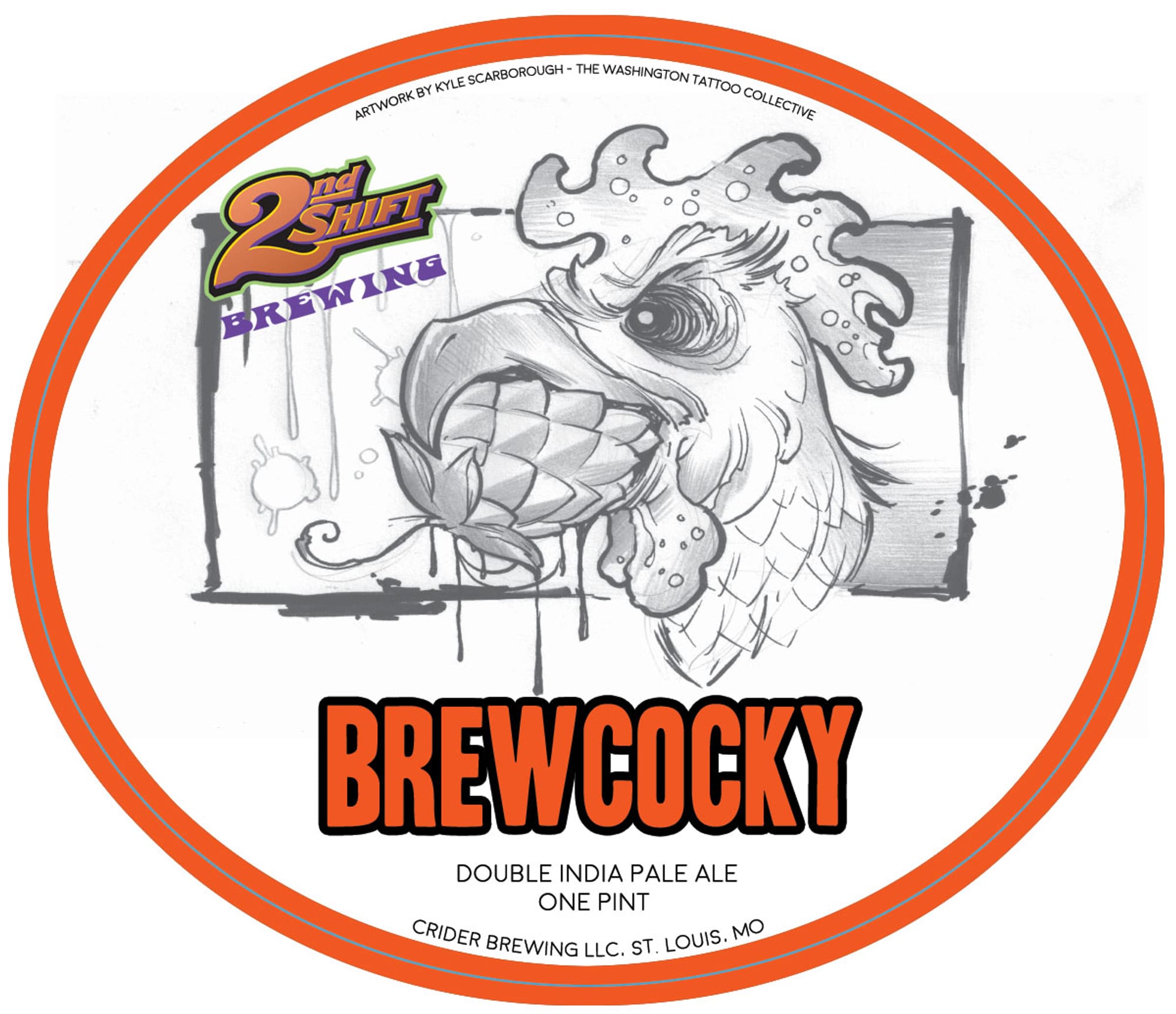 Brewcocky by 2nd Shift Brewing - beer label