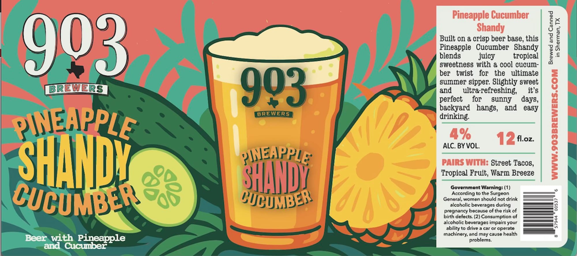 Pineapple Cucumber Shandy by 903 Brewers - beer label