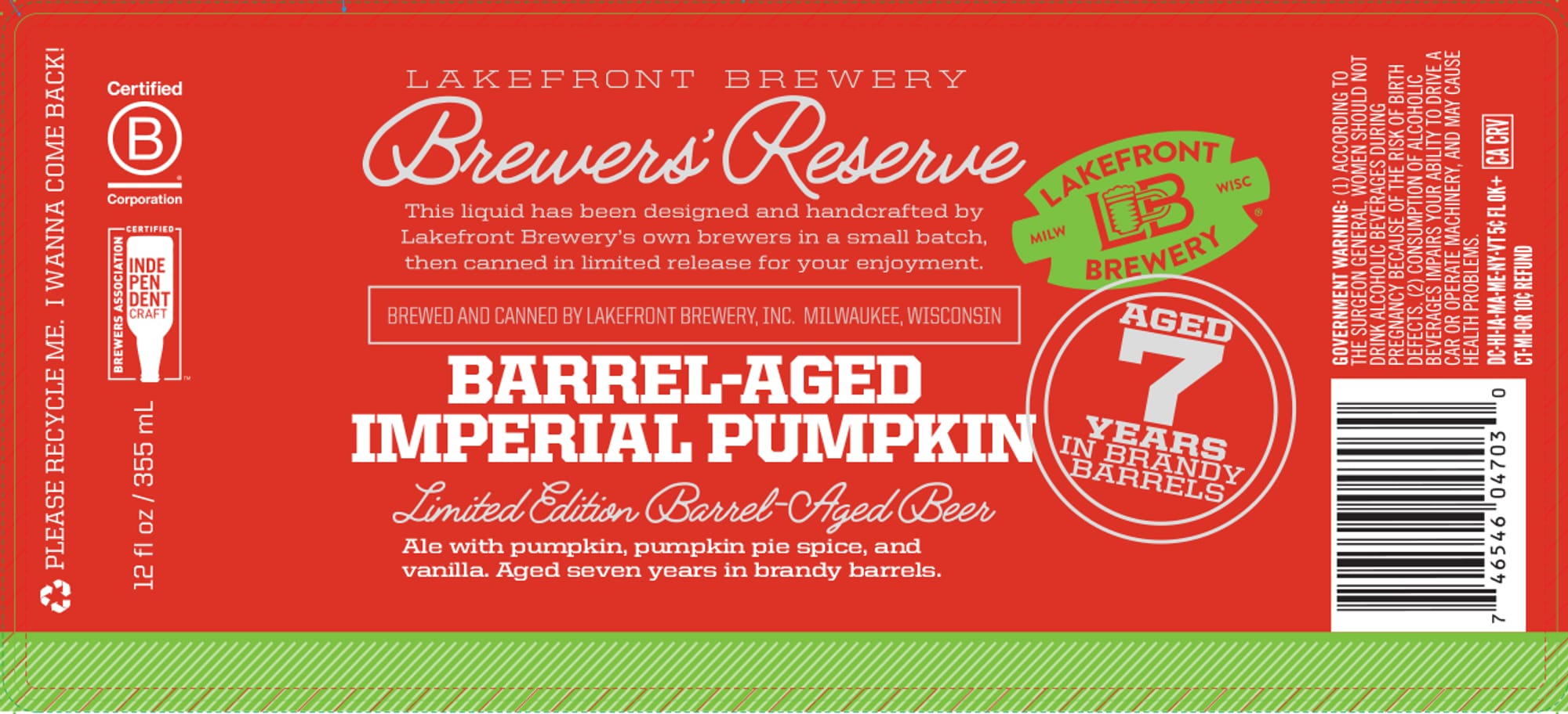 Brewers’ Reserve Barrel-Aged Imperial Pumpkin by Lakefront Brewery - beer label