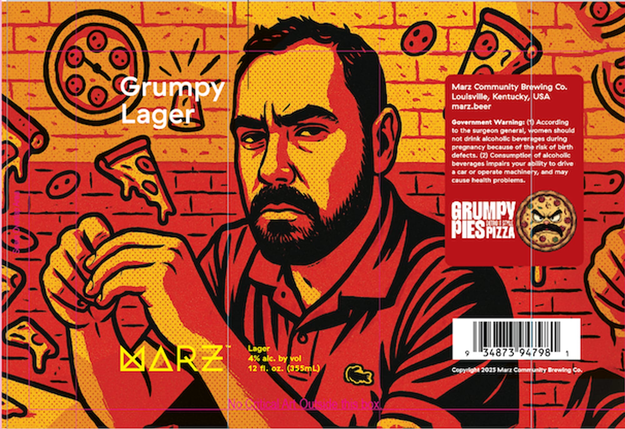 Grumpy Pies Pizza Lager by Marz Community Brewing Co. - beer label