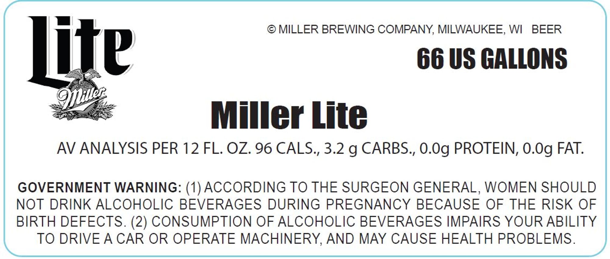 Miller Lite by Miller Brewing Company - beer label