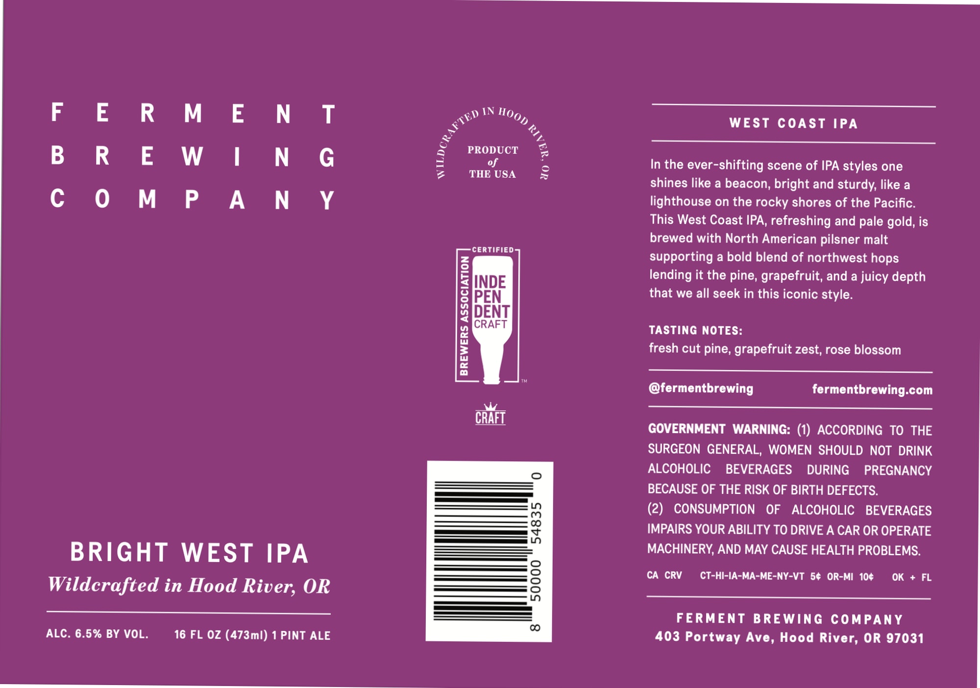 Bright West IPA by Ferment Brewing Company - beer label