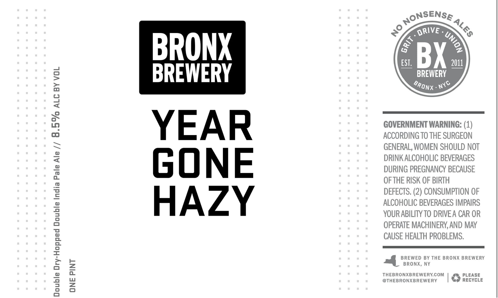 Year Gone Hazy by Bronx Brewery - beer label