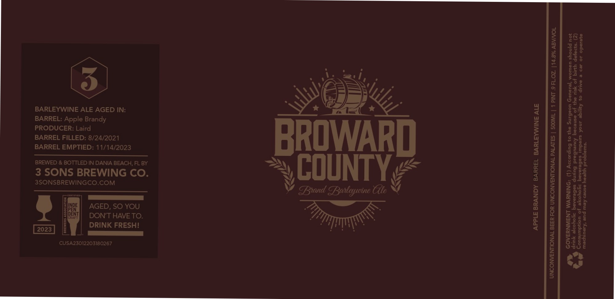 Broward County Brand Barleywine Ale by 3 Sons Brewing Co. - beer label