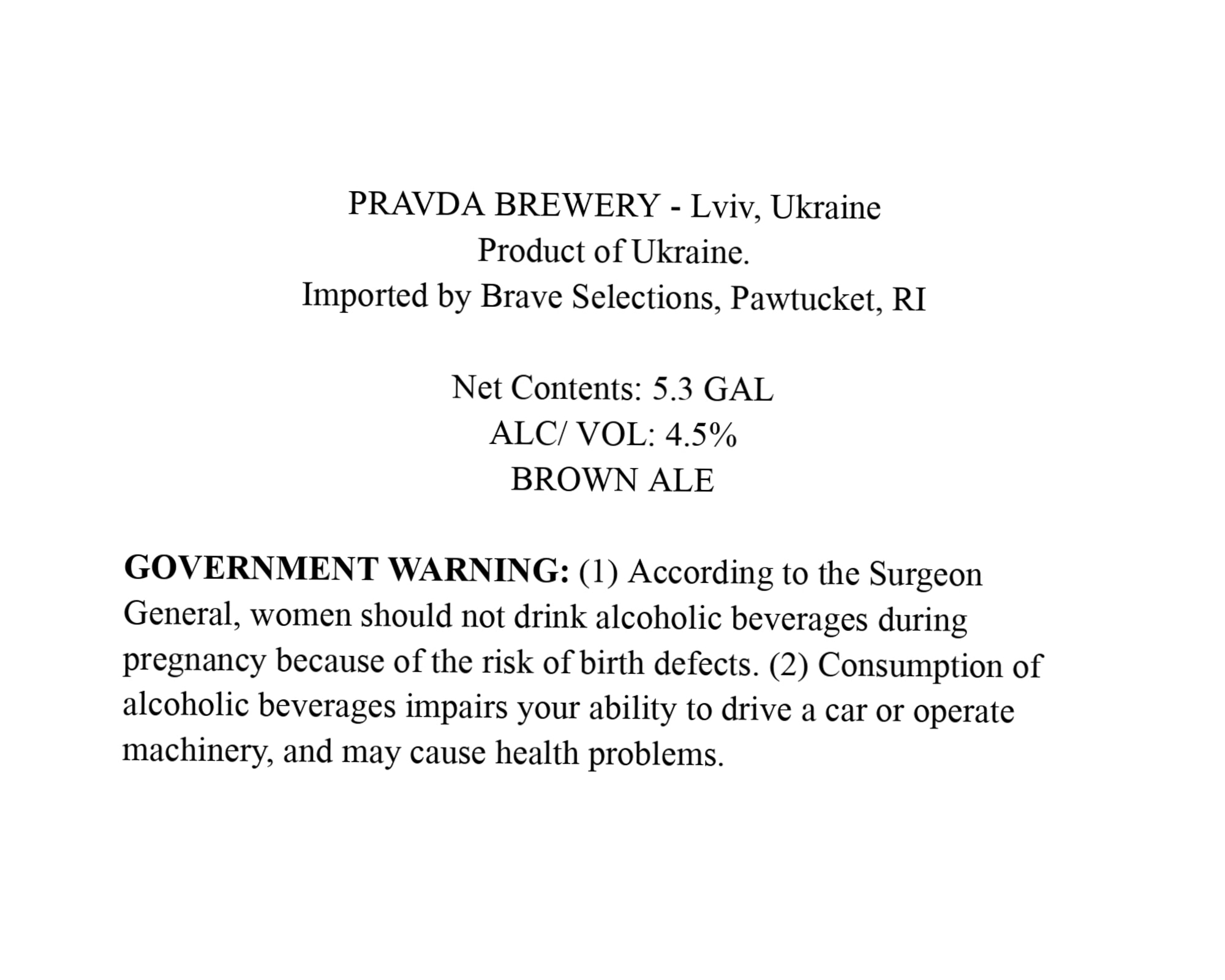 Brown Ale by Pravda Brewery - beer label
