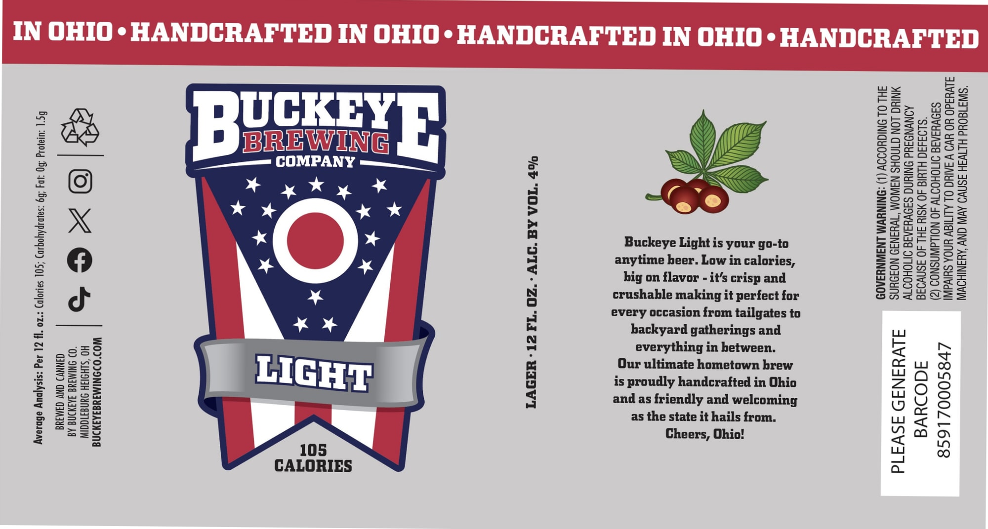 Buckeye Light by Buckeye Brewing Co. - beer label