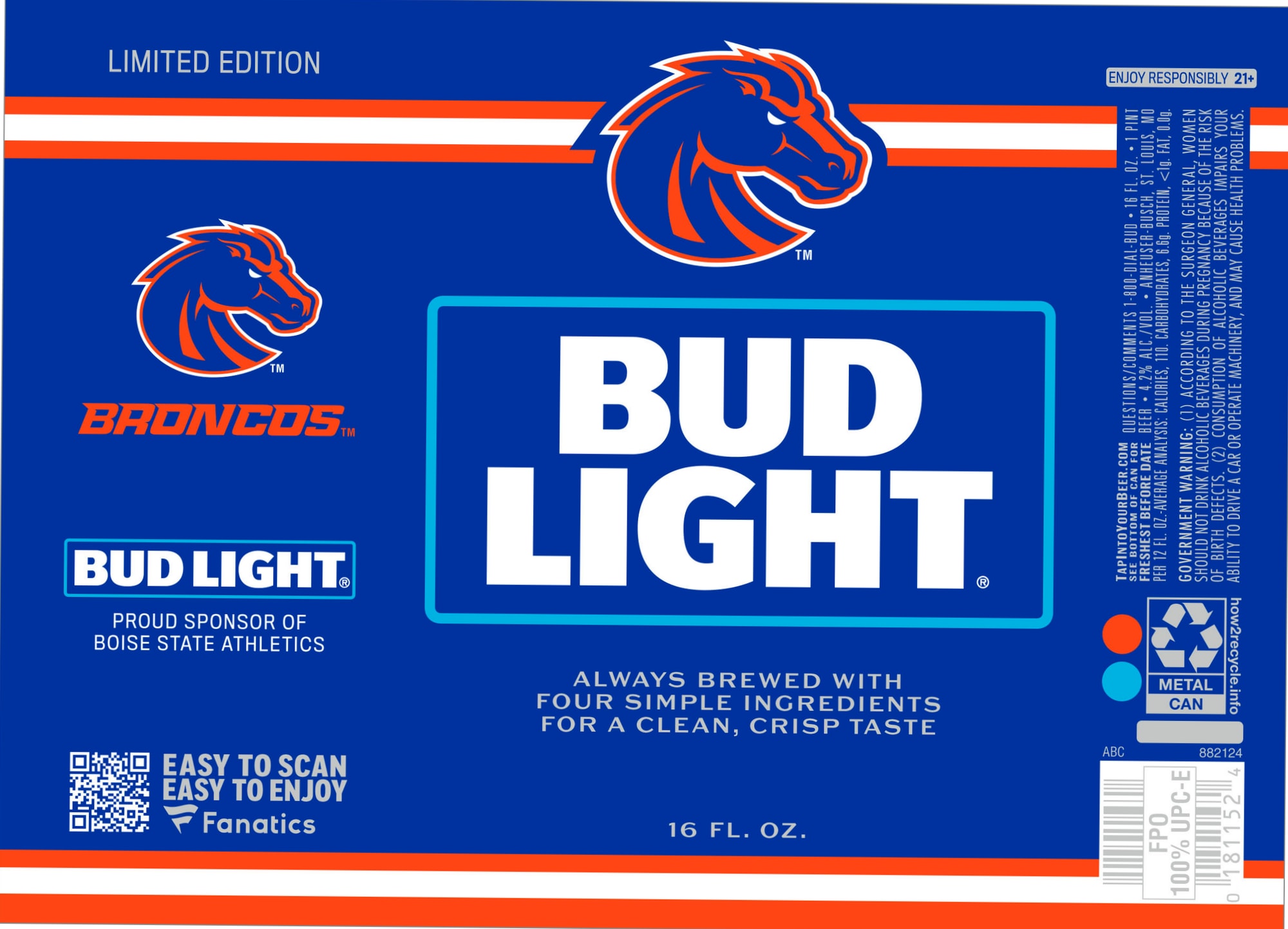 Bud Light (Boise State Edition) by Anheuser-Busch - beer label