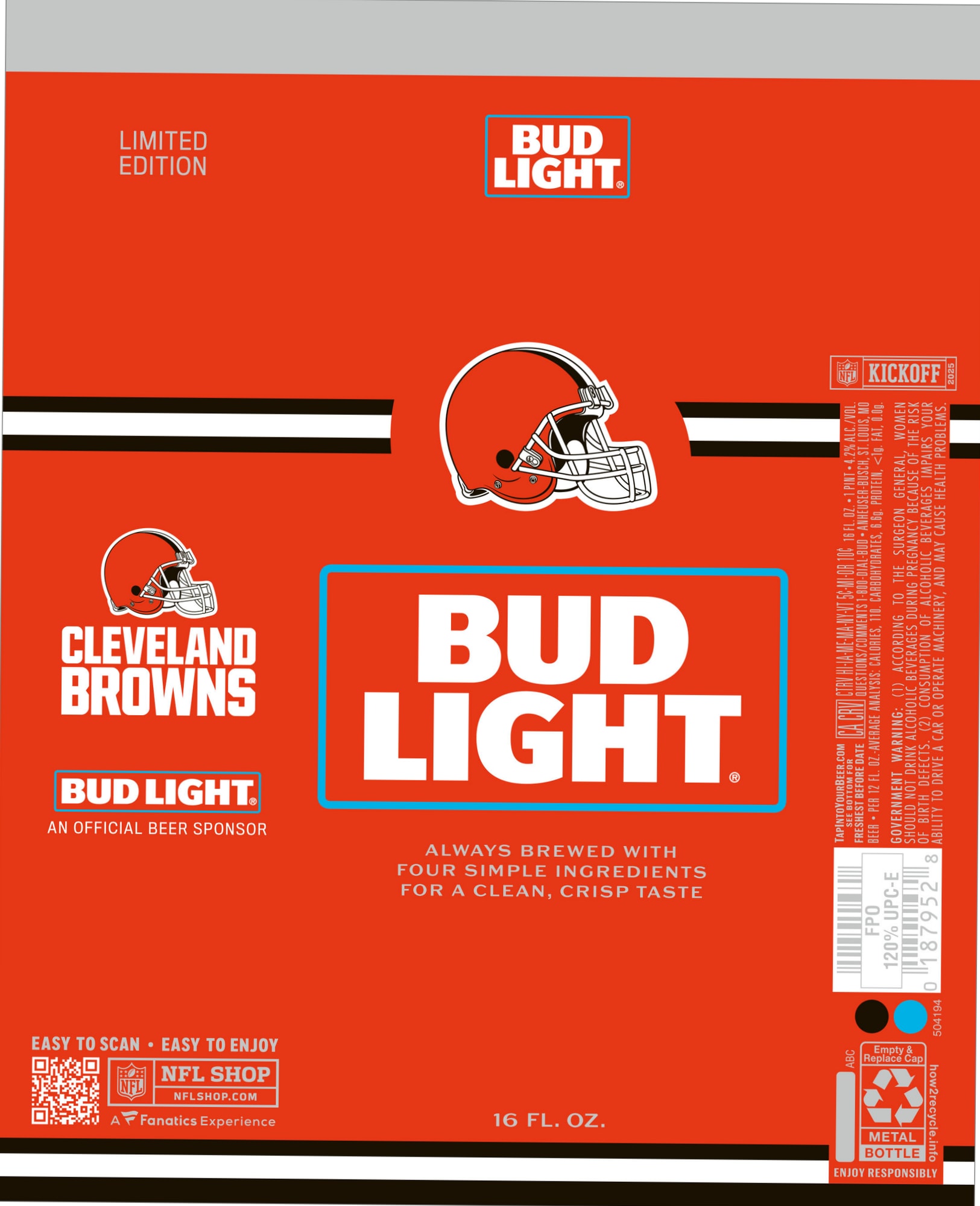 Bud Light (Cleveland Browns Limited Edition) by Anheuser-Busch - beer label