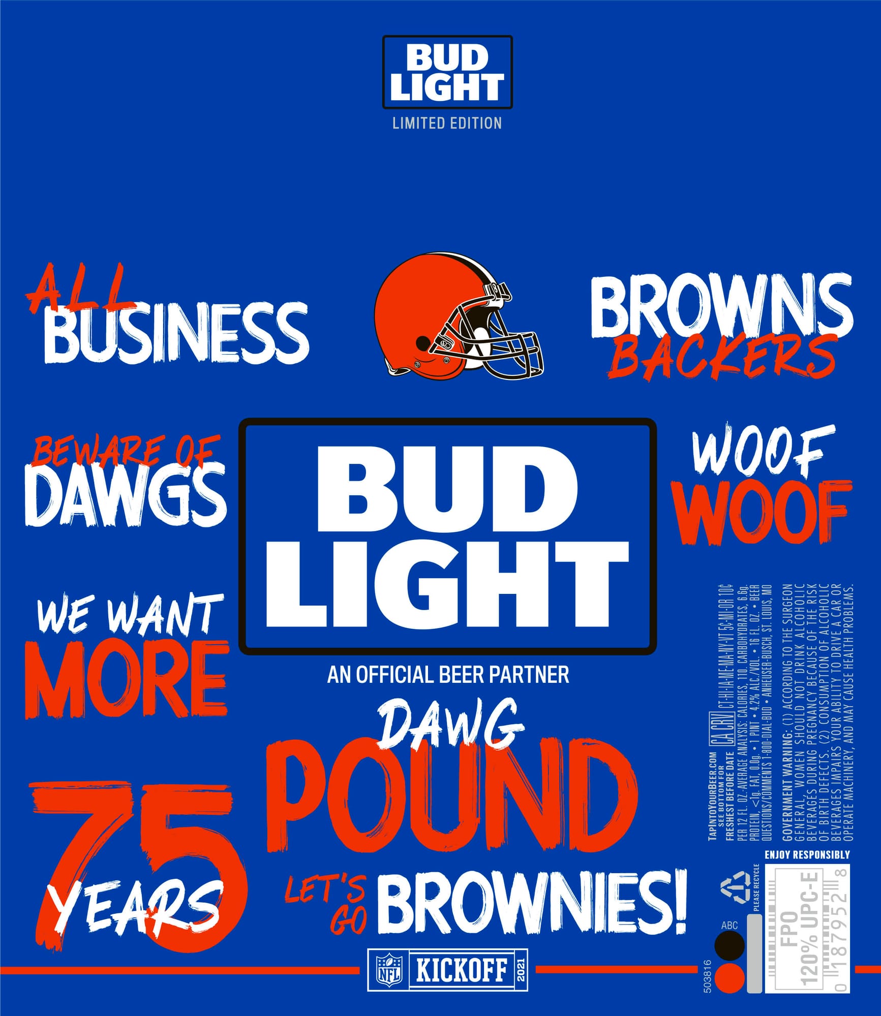 Bud Light (Cleveland Browns Limited Edition) by Anheuser-Busch - beer label