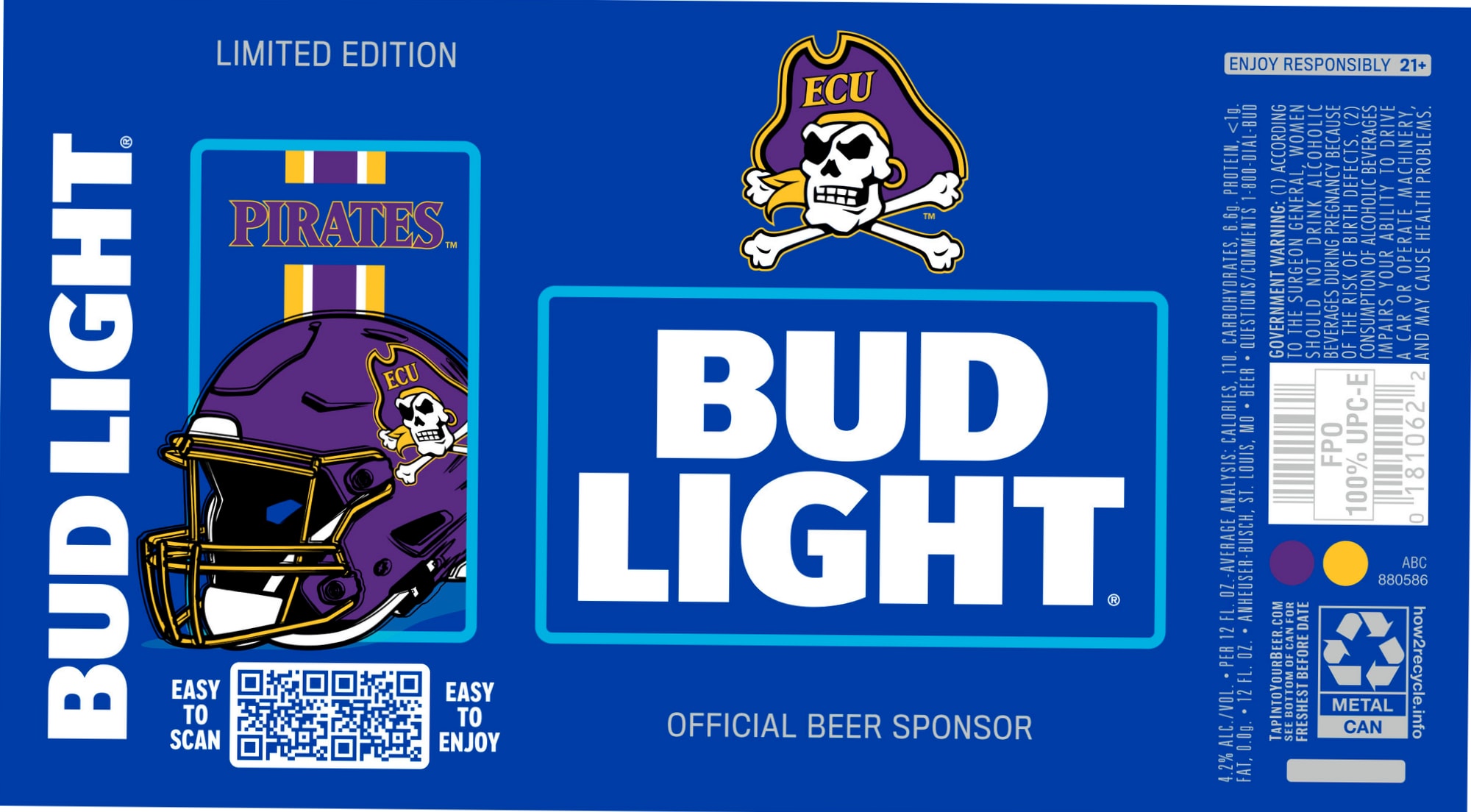 Bud Light (ECU Pirates Limited Edition) by Anheuser-Busch - beer label