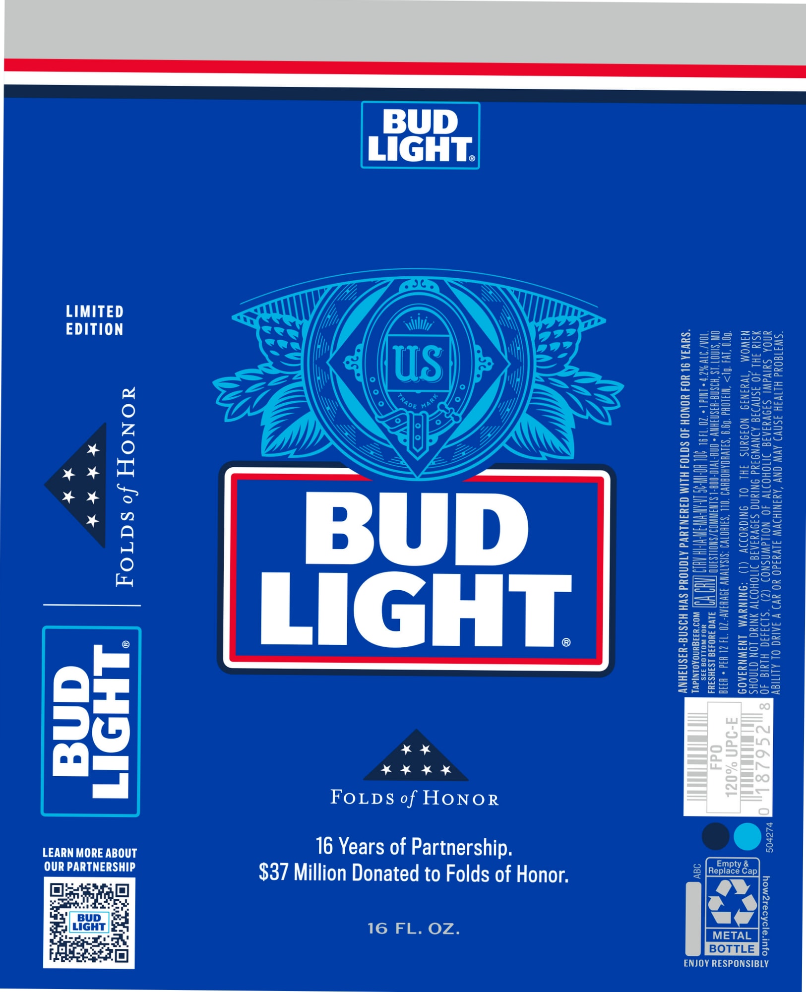 Bud Light Folds of Honor by Anheuser-Busch - beer label