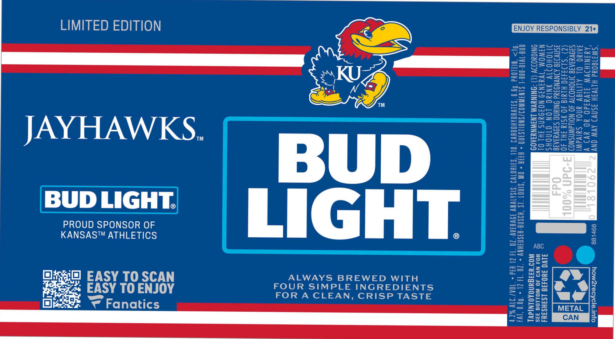 Bud Light Jayhawks Limited Edition by Anheuser-Busch - beer label