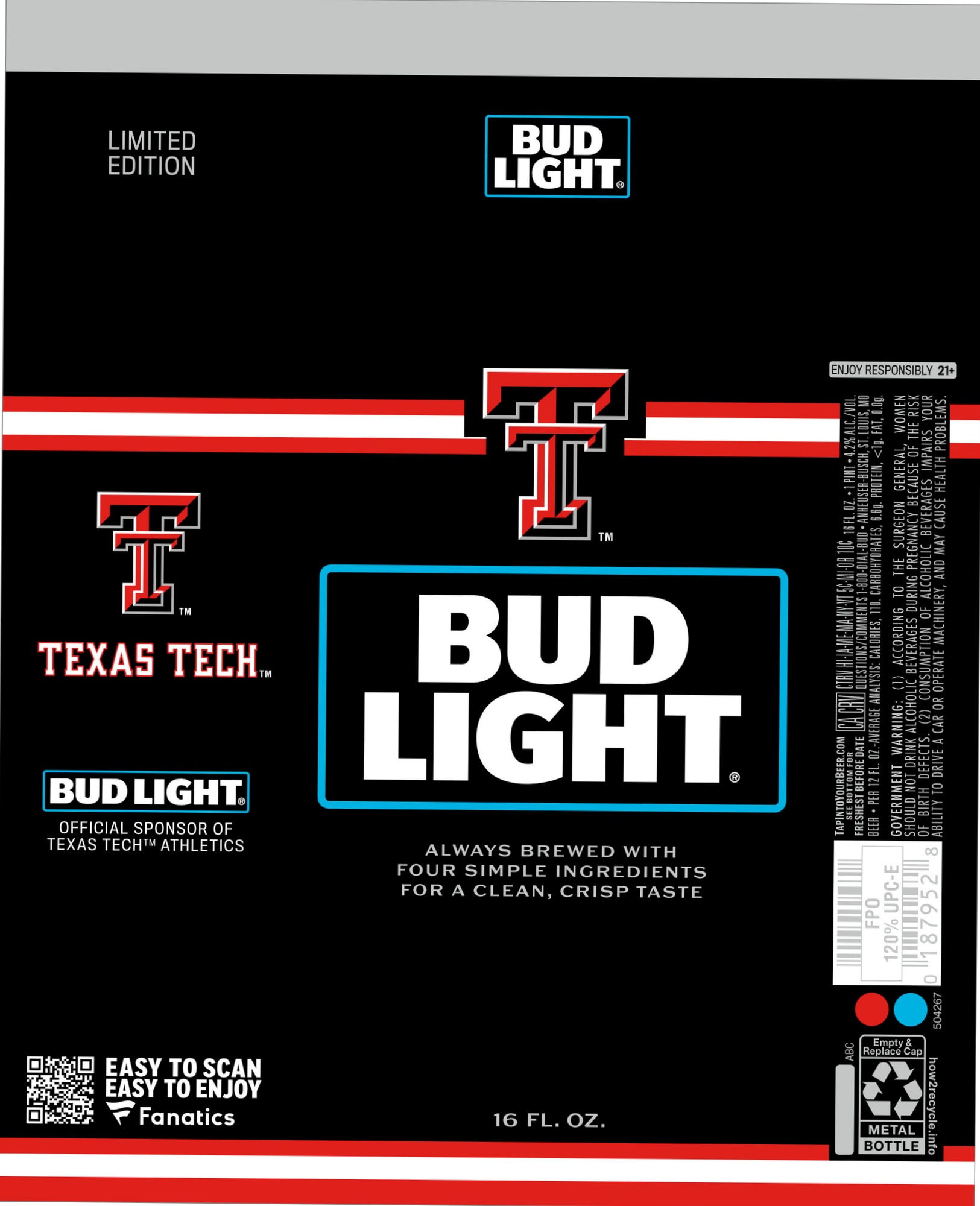 Bud Light Texas Tech University by Anheuser-Busch - beer label