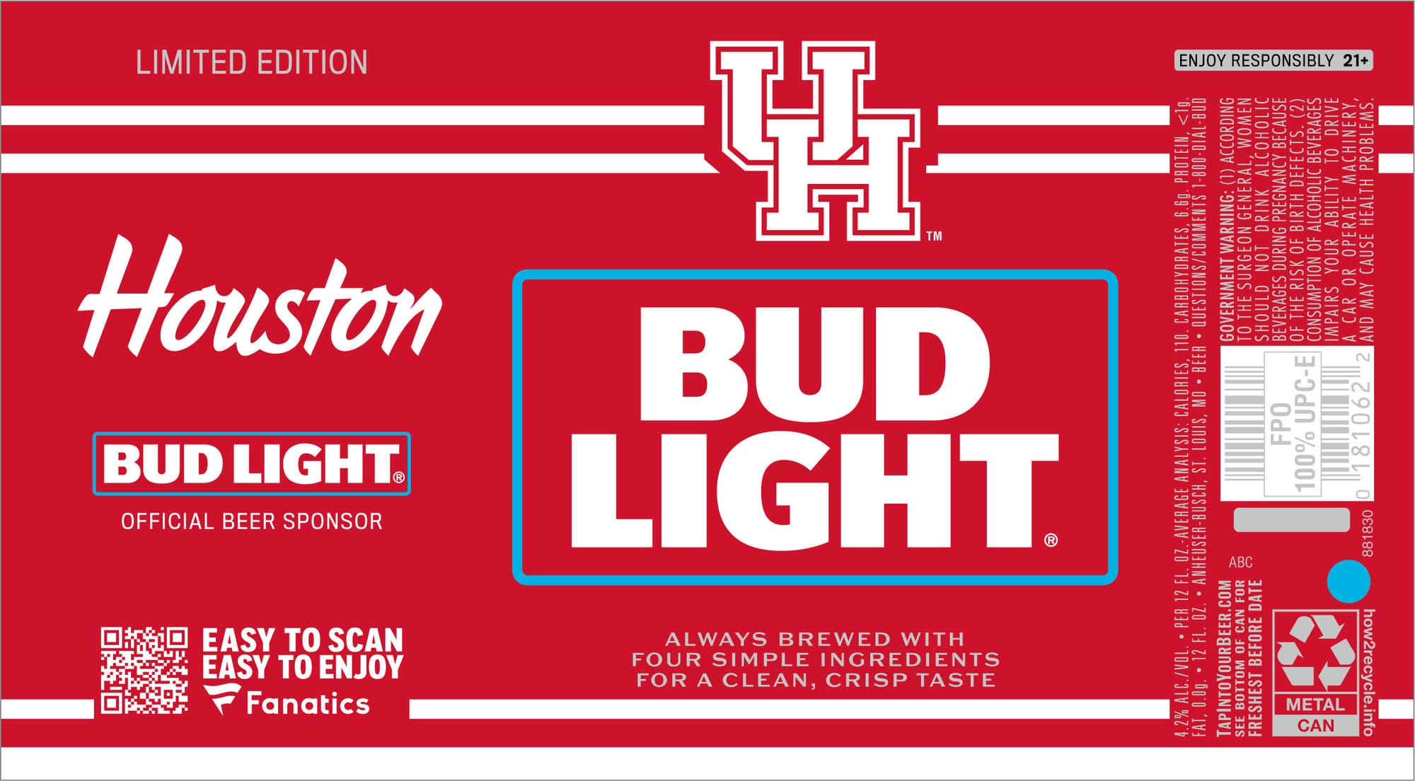 Bud Light (University of Houston Edition) by Anheuser-Busch - beer label