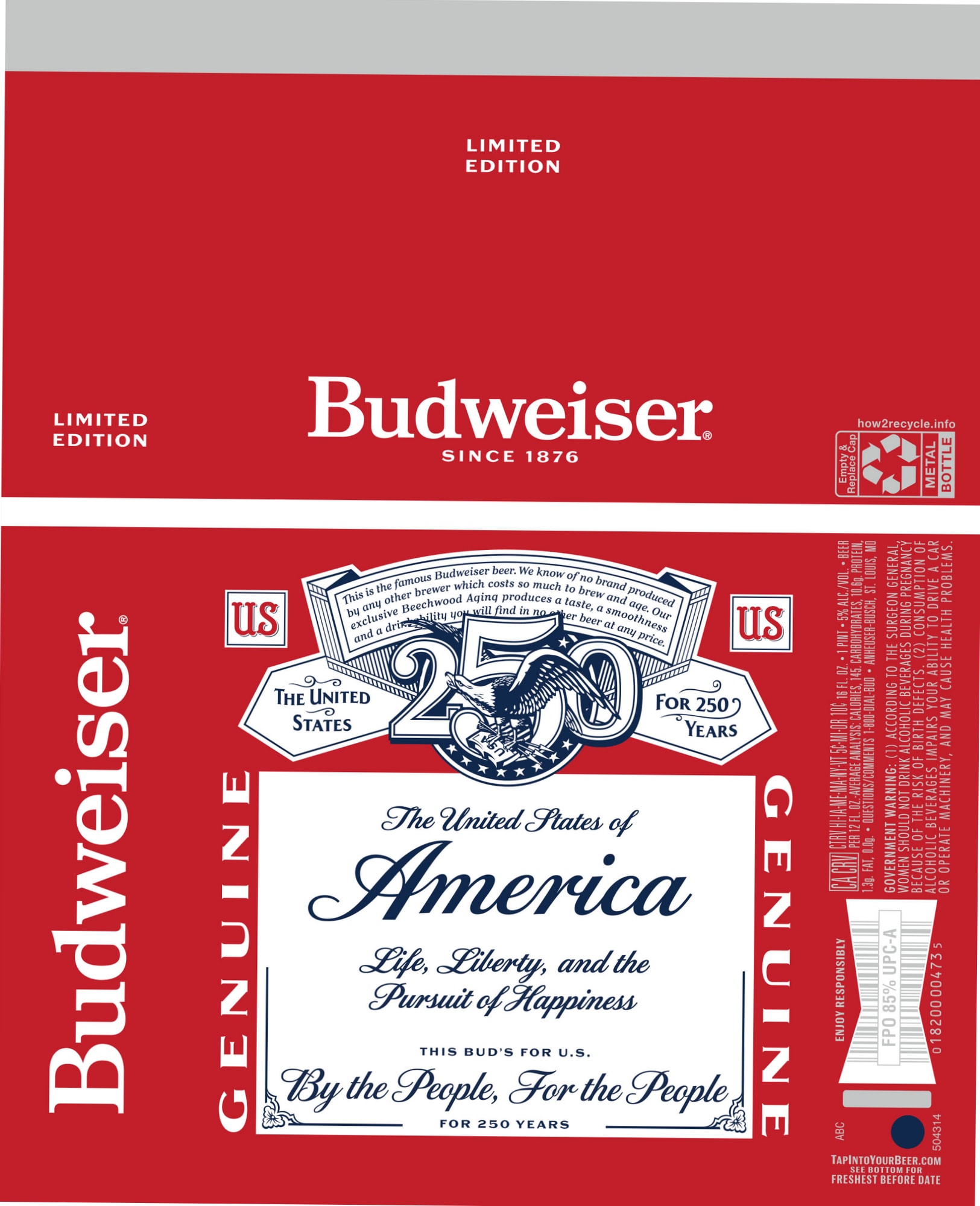 Budweiser – 250th Anniversary by Anheuser-Busch - beer label