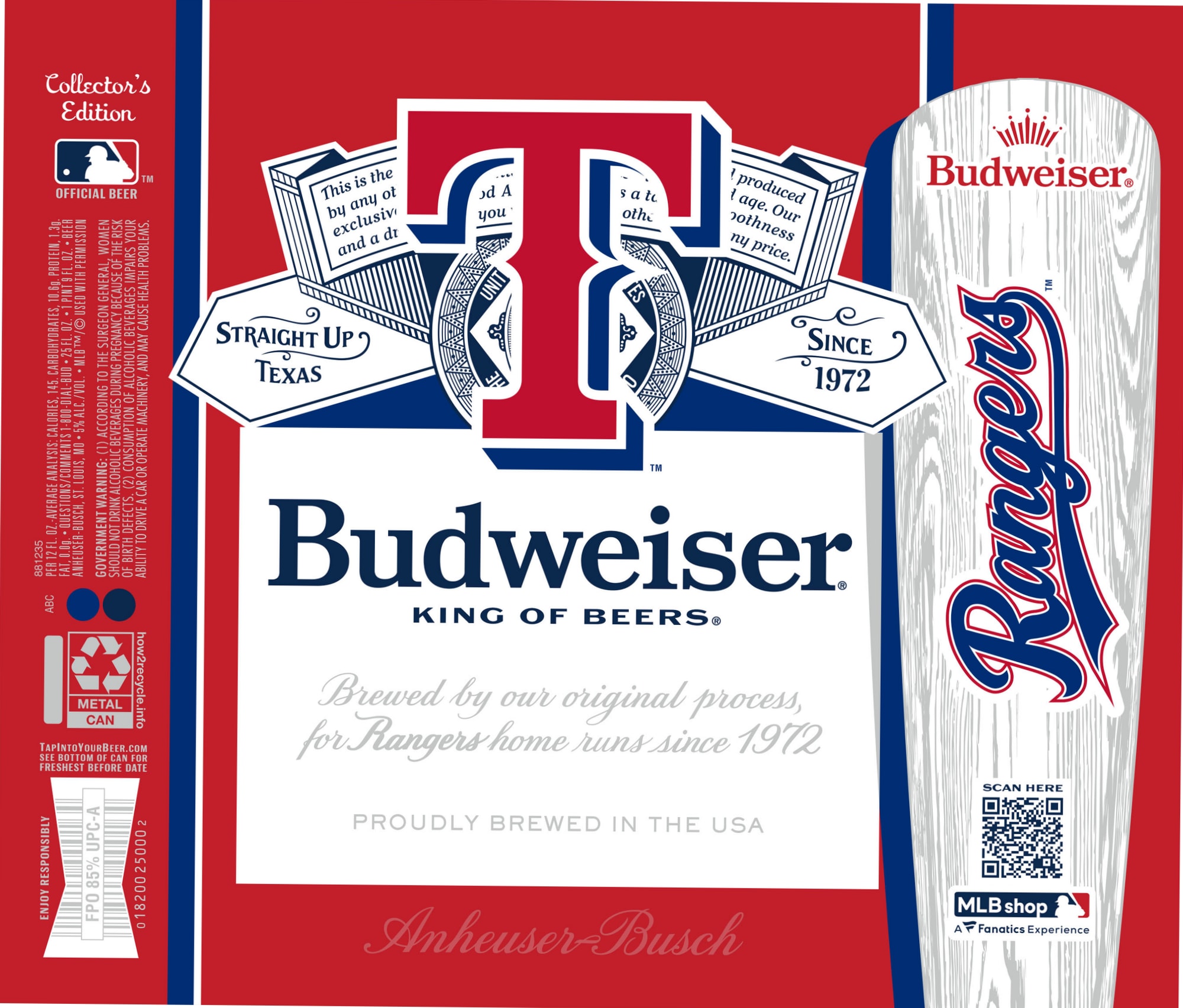 Budweiser King of Beers - Texas Rangers Collector's Edition by Anheuser-Busch - beer label