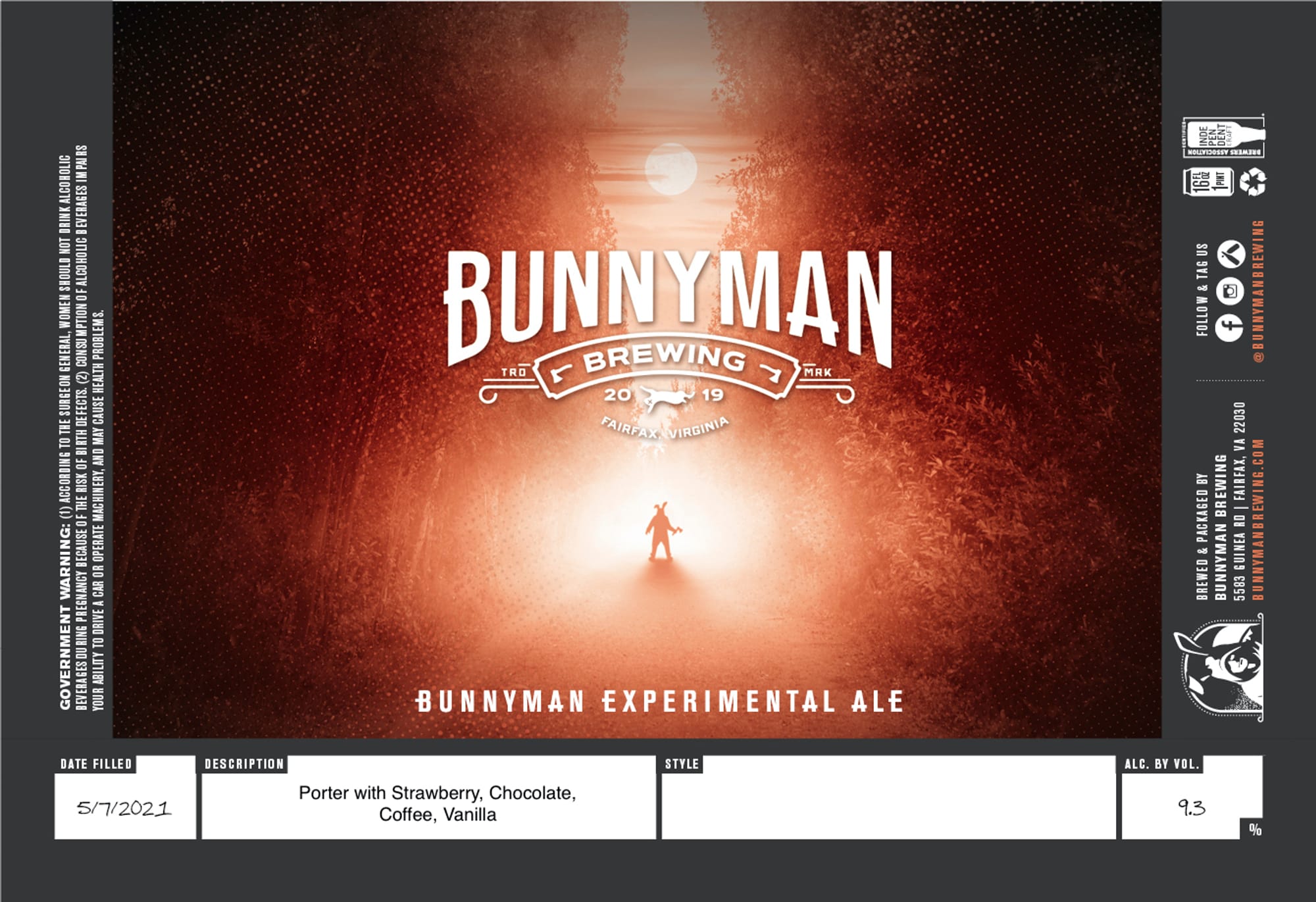 Bunnyman Experimental Ale by Bunnyman Brewing - beer label