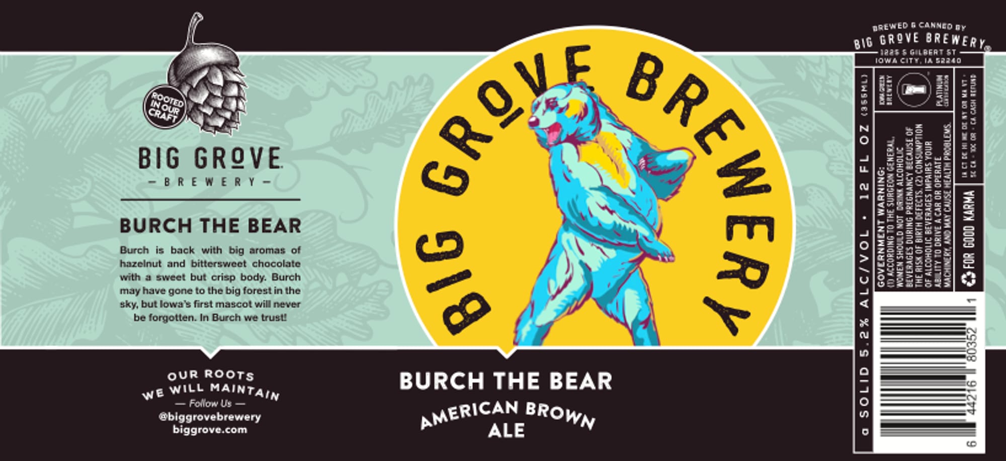 Burch the Bear by Big Grove Brewery - beer label