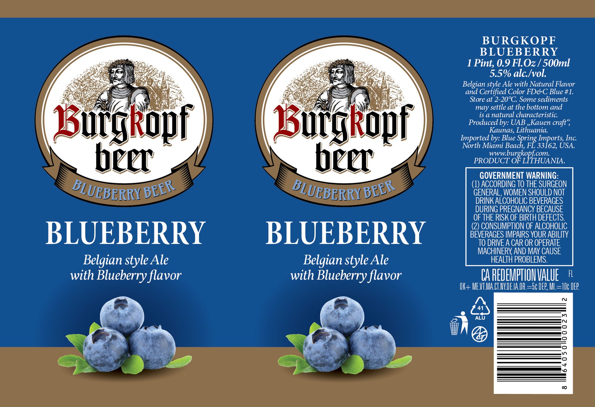 Burgkopf Blueberry Beer by UAB, Kaunas Craft - beer label