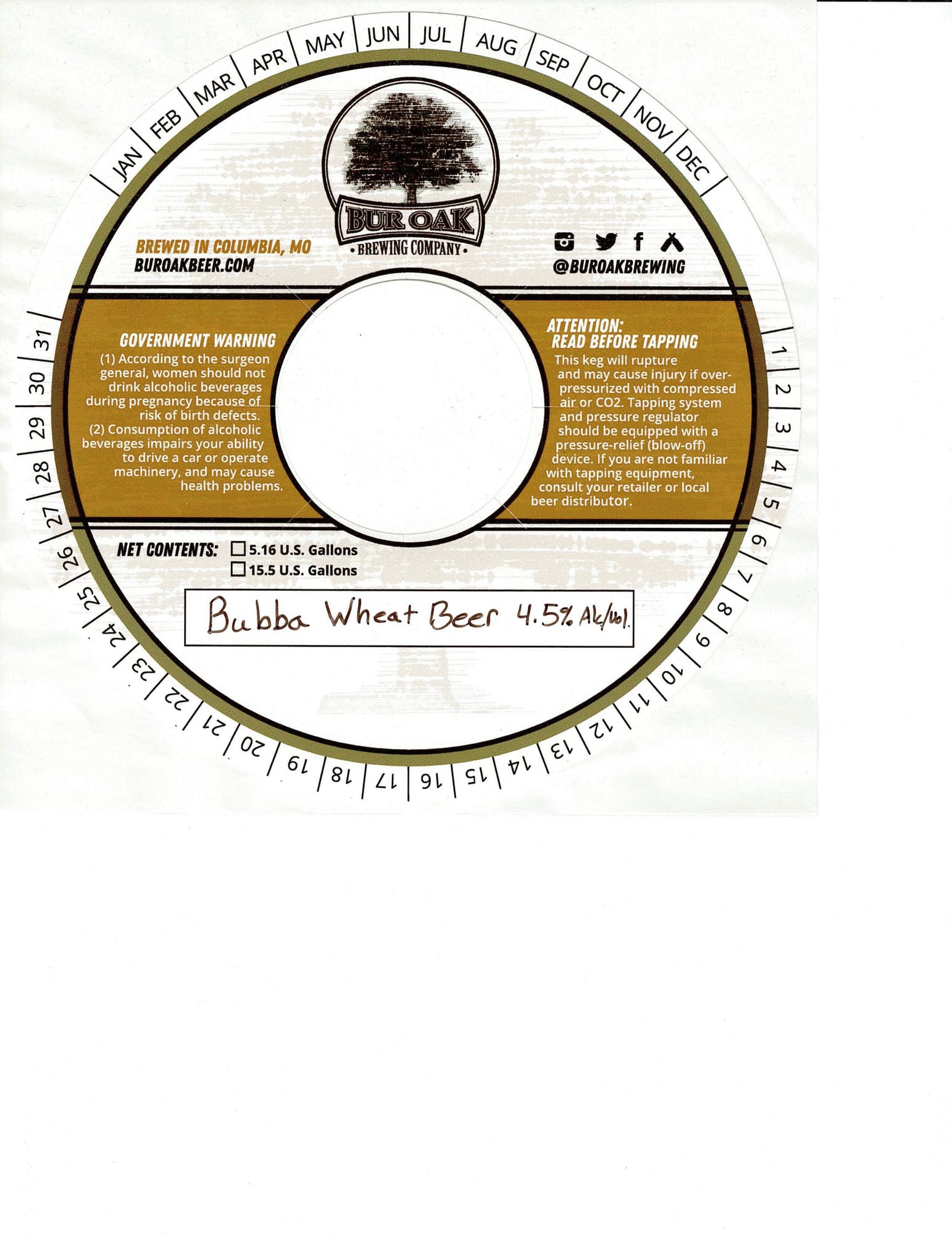 Bubba Wheat Beer by Buro Oak Brewing Company - beer label