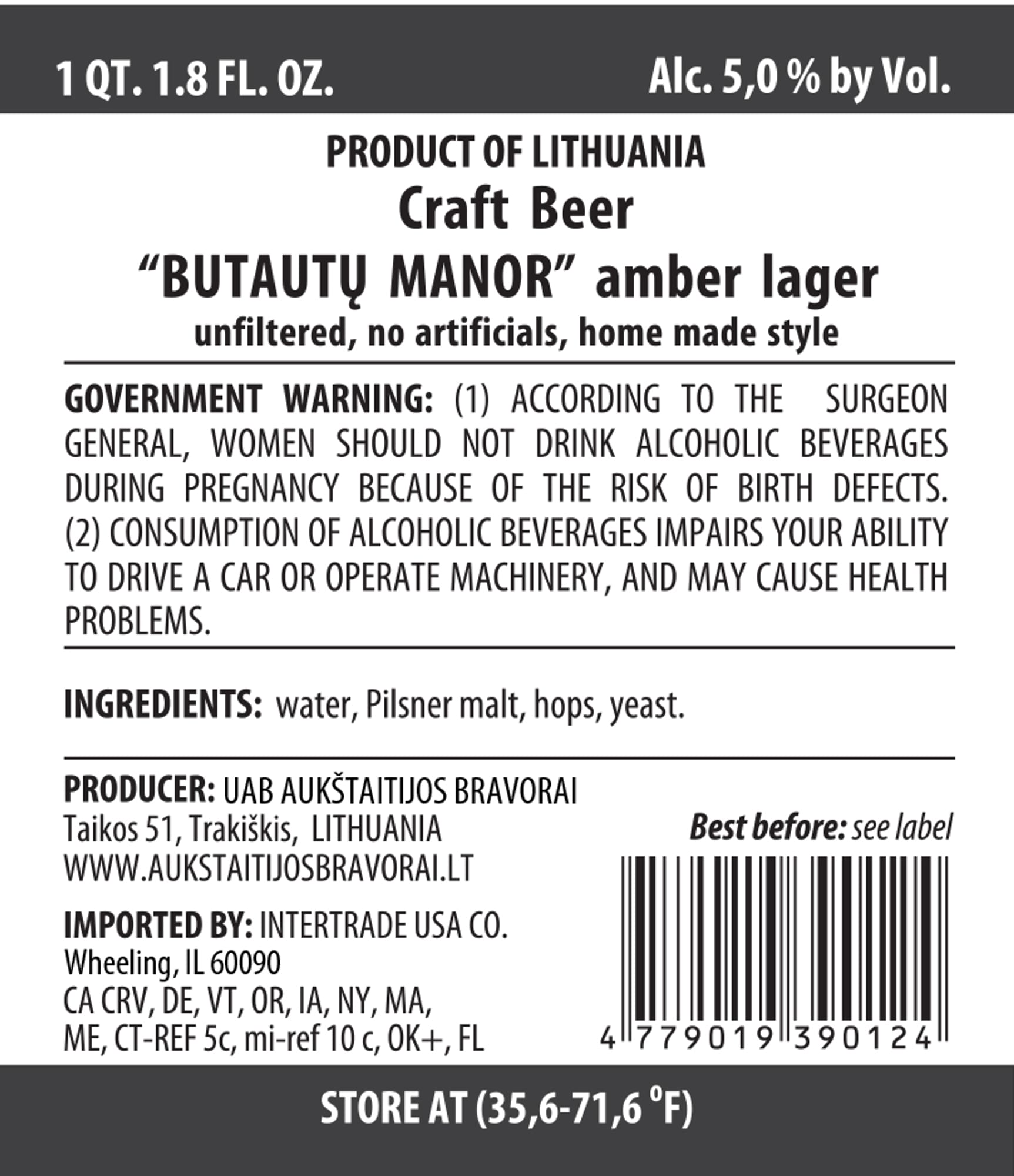 Butautų Manor by UAB Aukštaitijos Bravorai - beer label