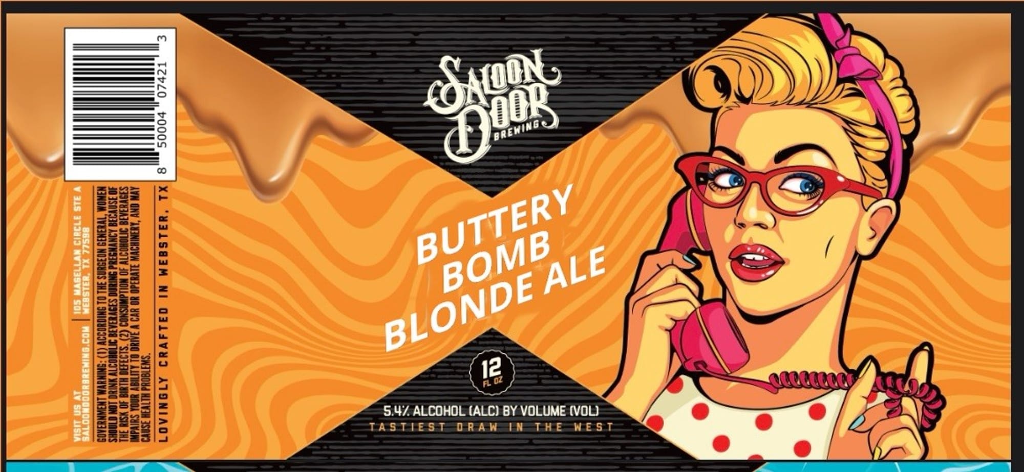 Buttery Bomb Blonde Ale by Saloon Door Brewing - beer label