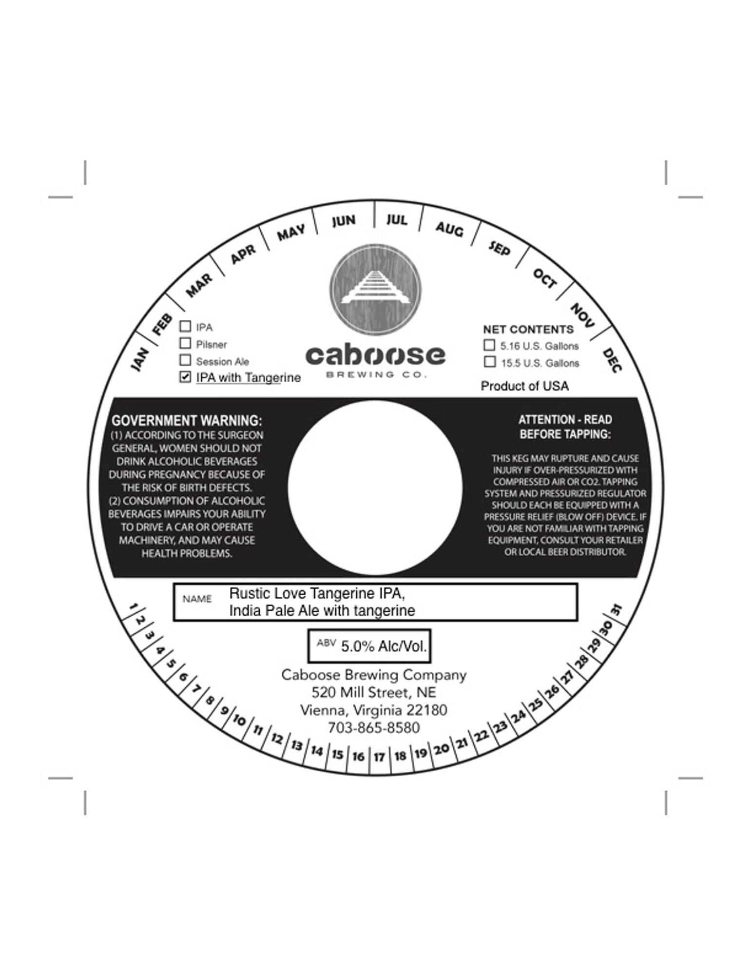 Rustic Love Tangerine IPA by Caboose Brewing Co. - beer label