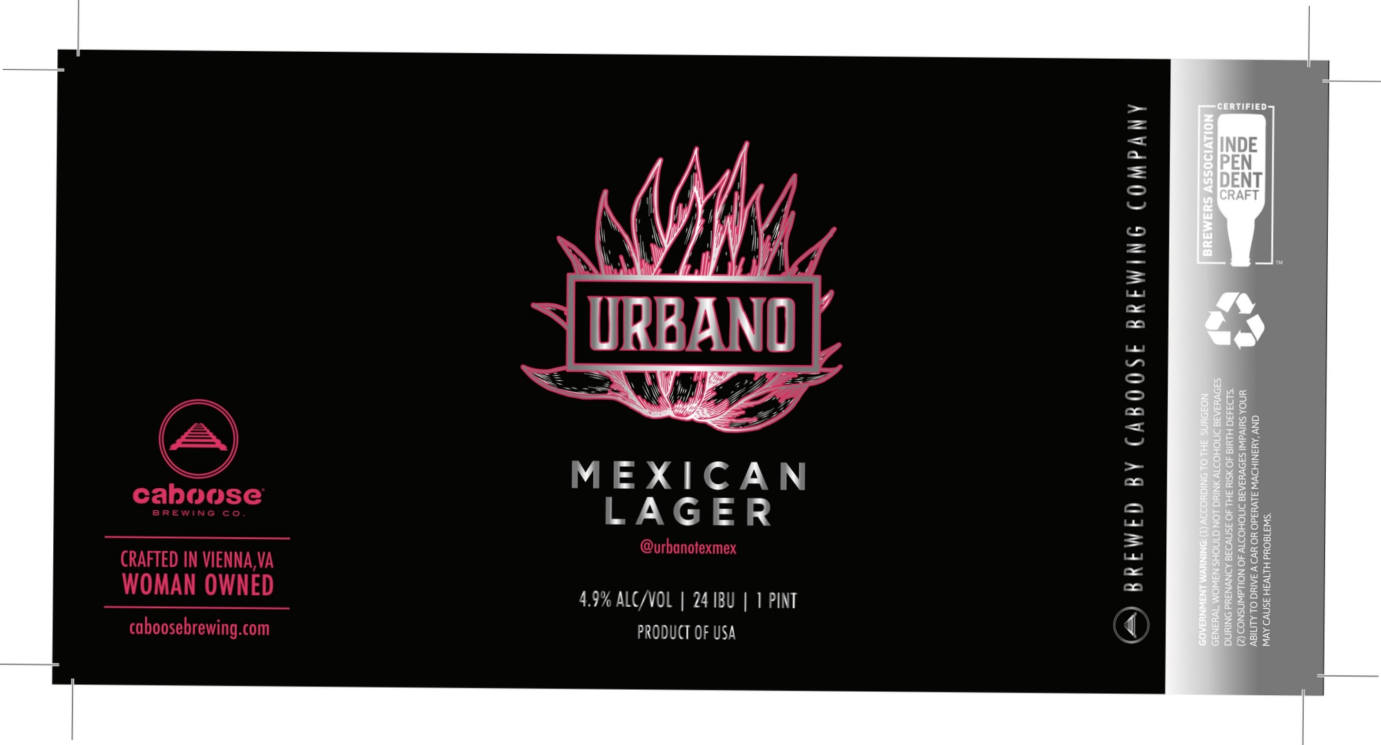 Urbano Mexican Lager by Caboose Brewing Company - beer label