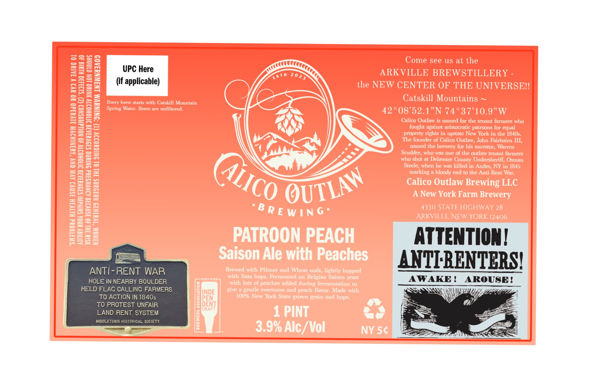 Calico Outlaw by Catskill Mountains Brewery - beer label