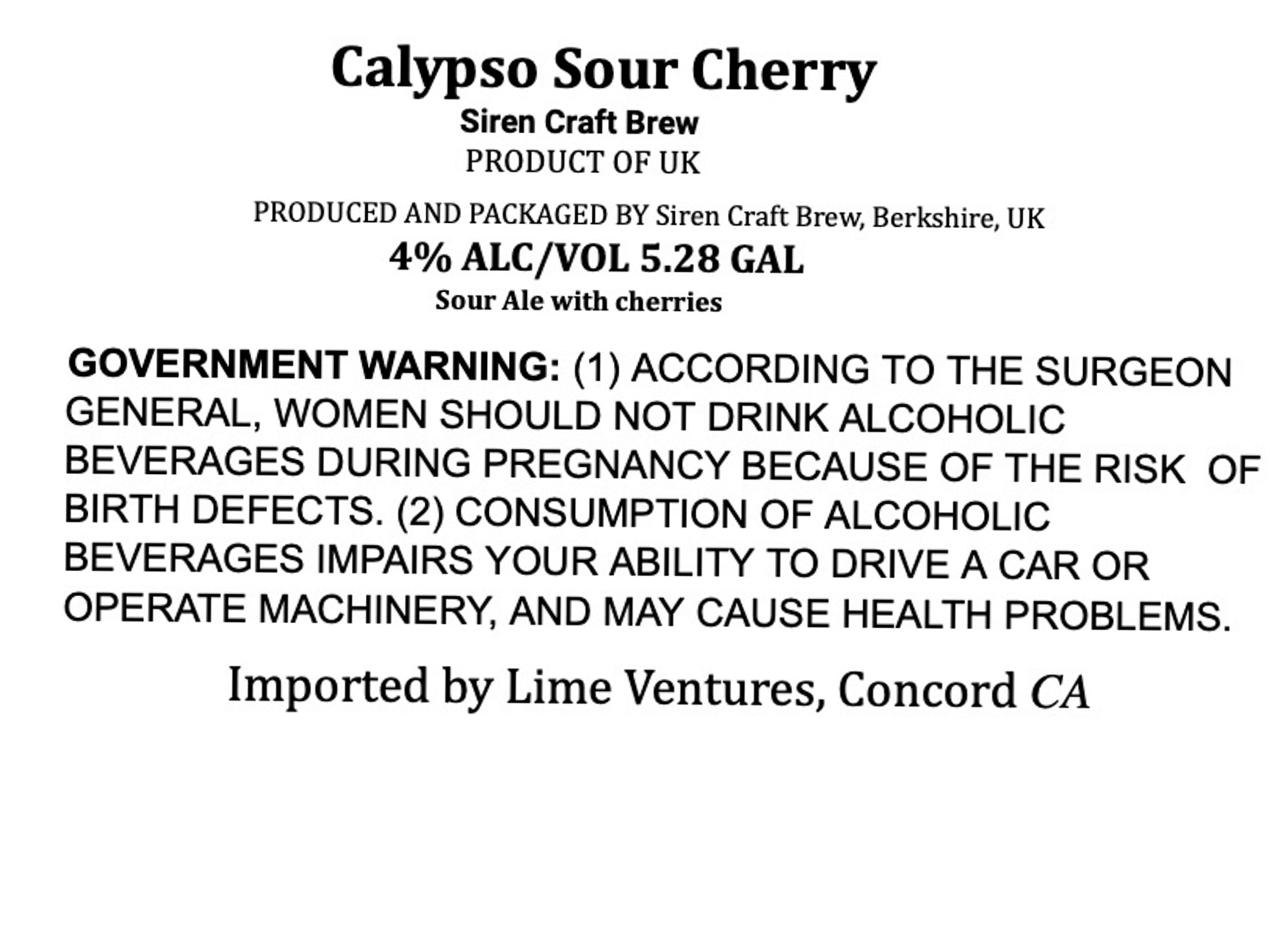 Calypso Sour Cherry by Siren Craft Brew - beer label
